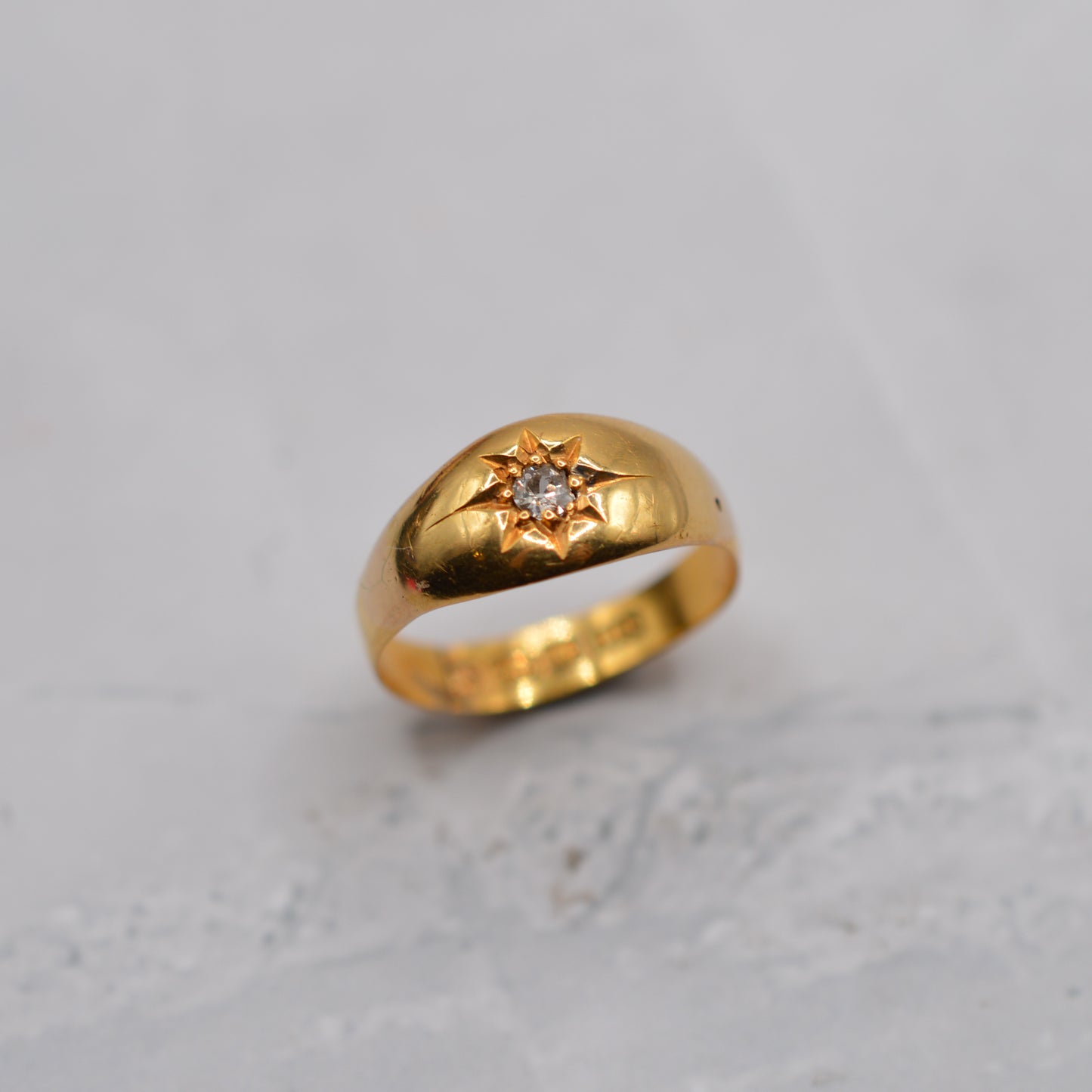 Chunky Antique 22ct Gold Diamond Starburst Gypsy Ring