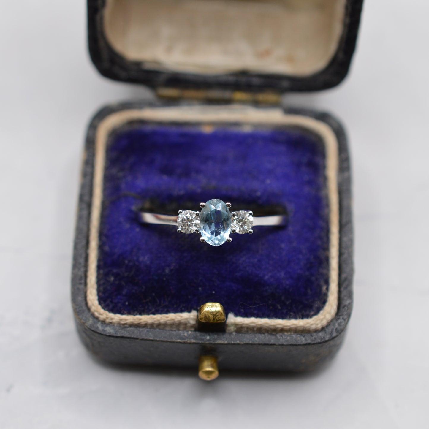 18ct Gold Aquamarine & Diamond Trilogy Ring