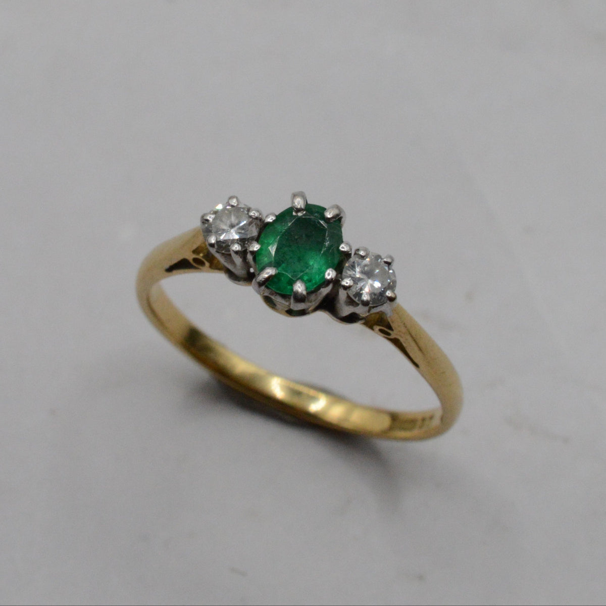 1980s 18ct Gold Emerald & Diamond Trilogy Ring