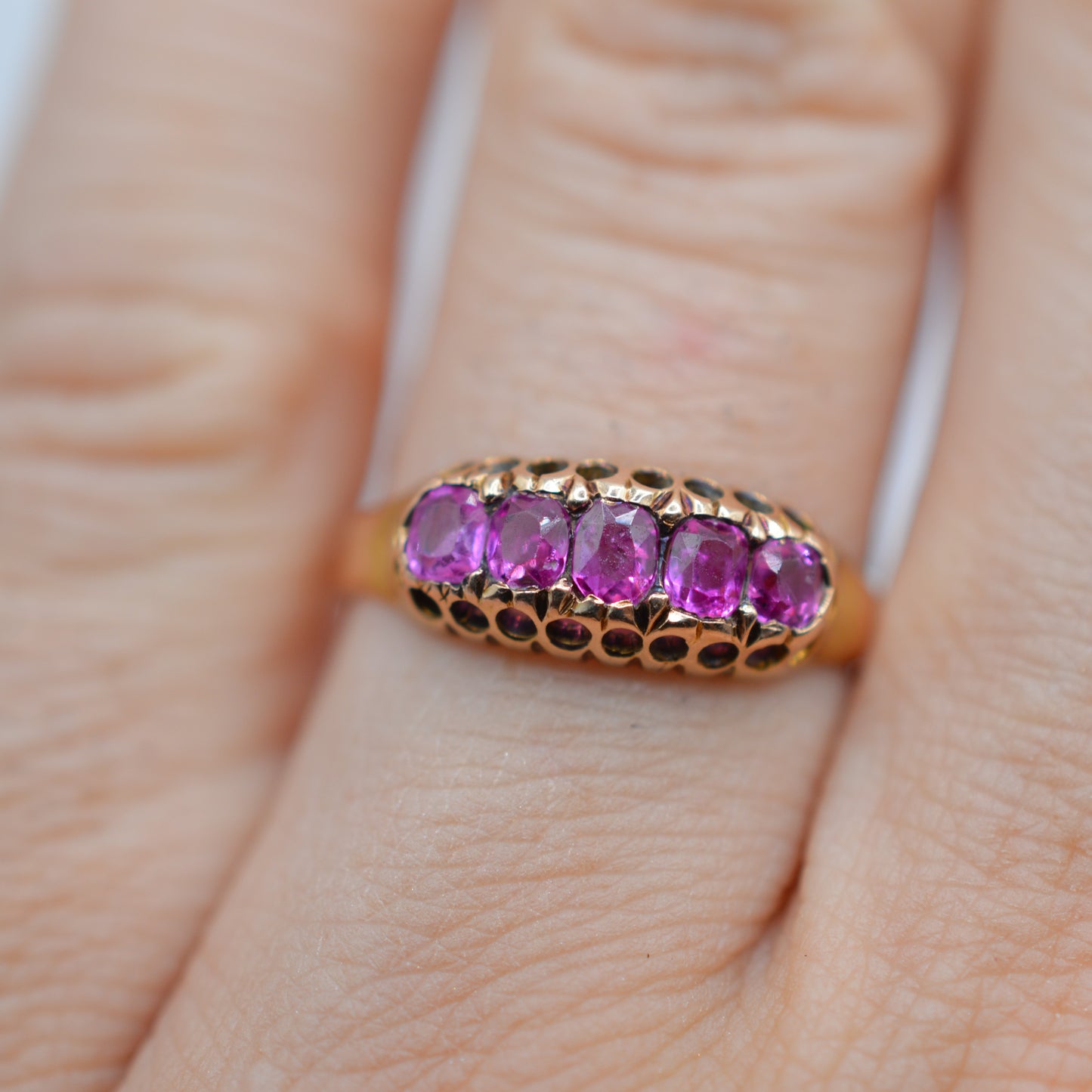 Antique 1920s 15ct Gold Ruby Five-Stone Ring