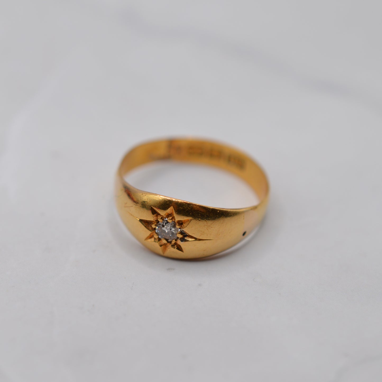 Chunky Antique 22ct Gold Diamond Starburst Gypsy Ring