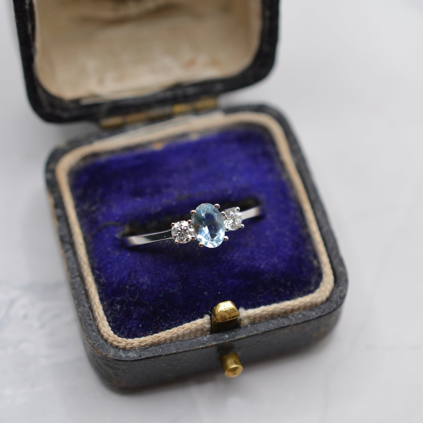 18ct Gold Aquamarine & Diamond Trilogy Ring
