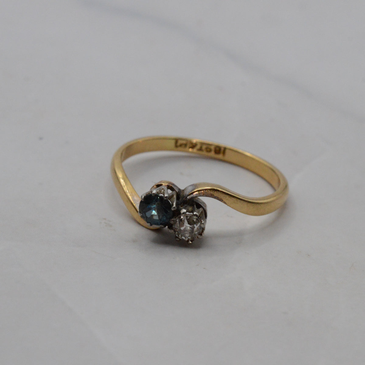 Antique 18ct Gold & Platinum Sapphire & Diamond Toi-et-Moi Ring