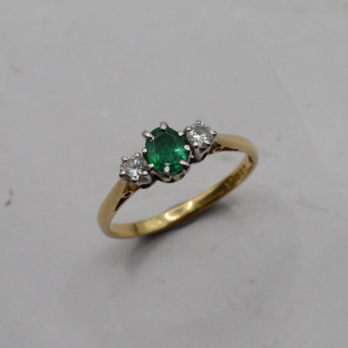 1980s 18ct Gold Emerald & Diamond Trilogy Ring