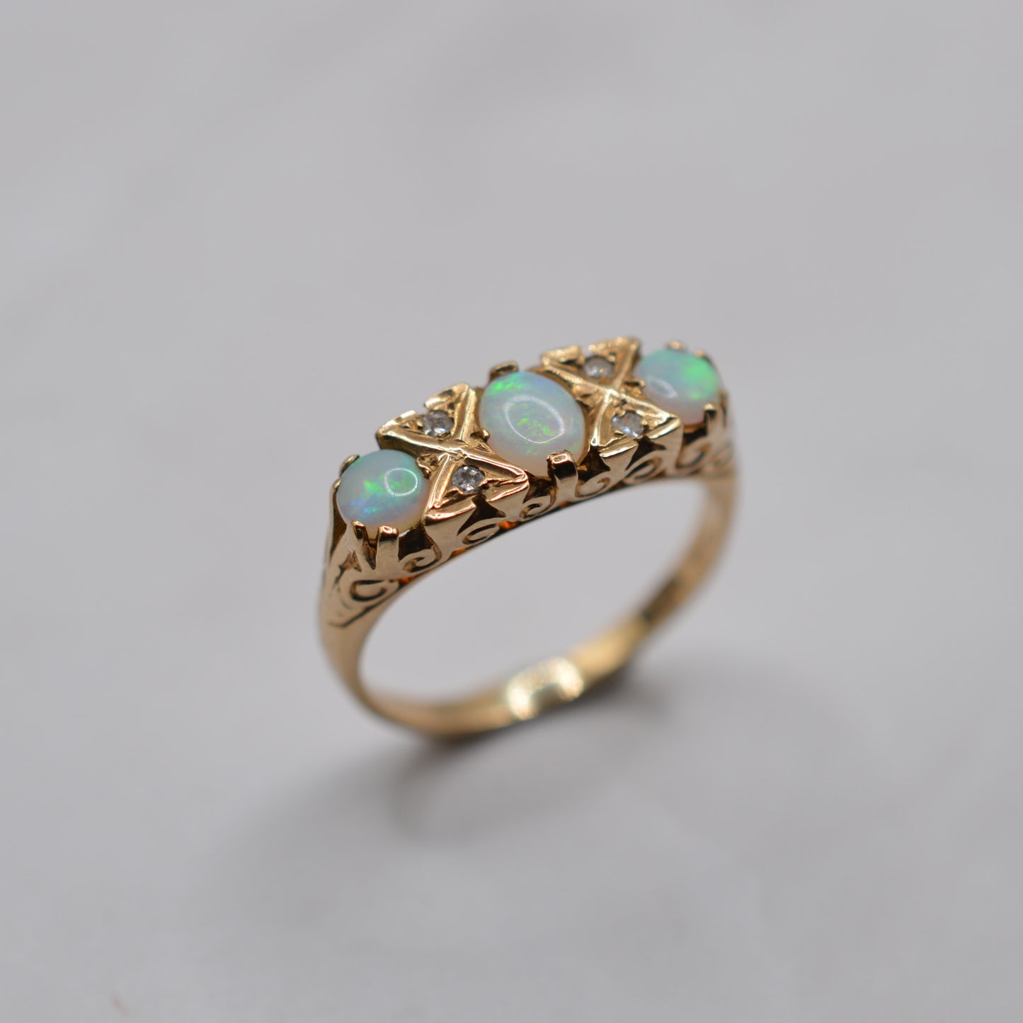 9ct Gold Opal & Diamond Gypsy Ring