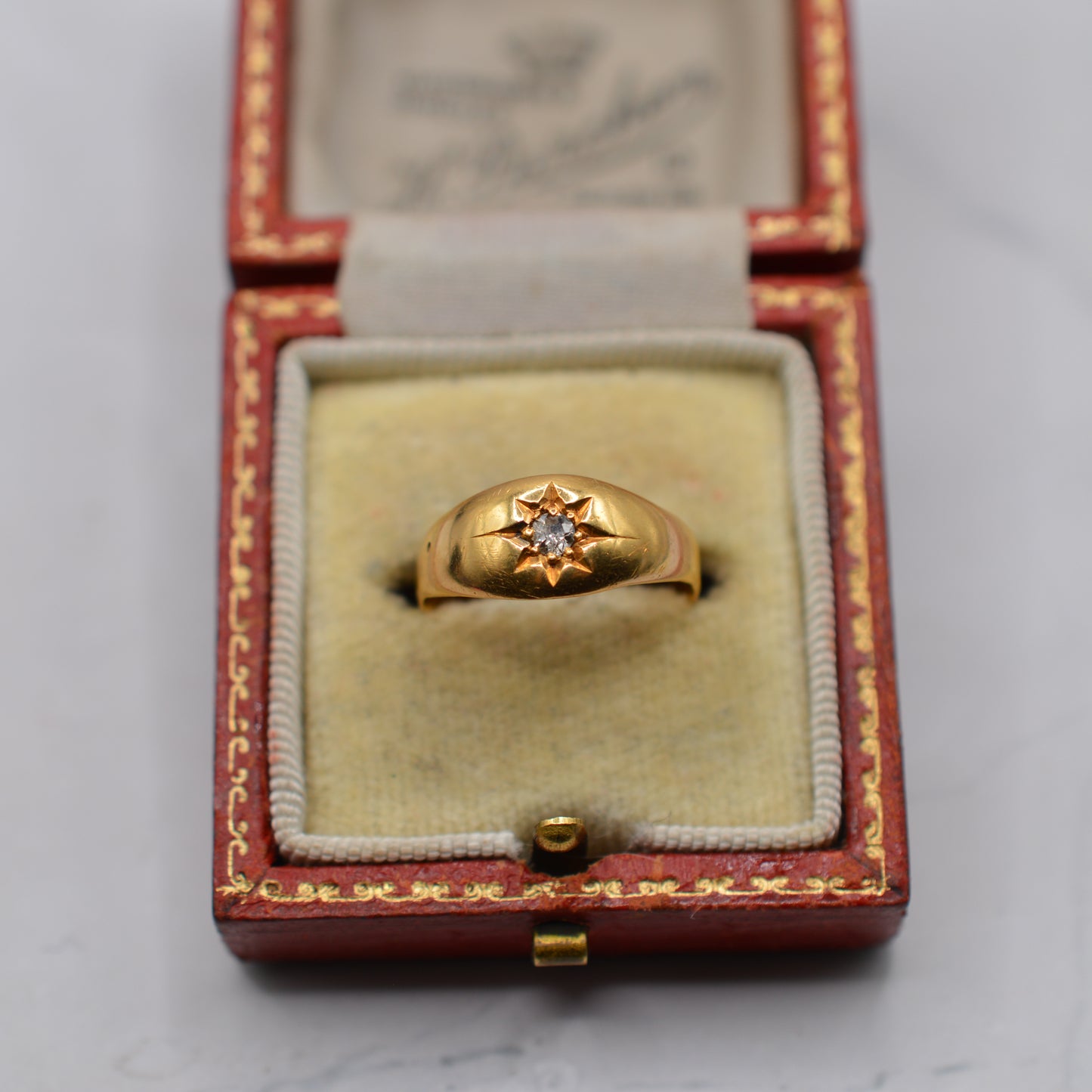 Chunky Antique 22ct Gold Diamond Starburst Gypsy Ring