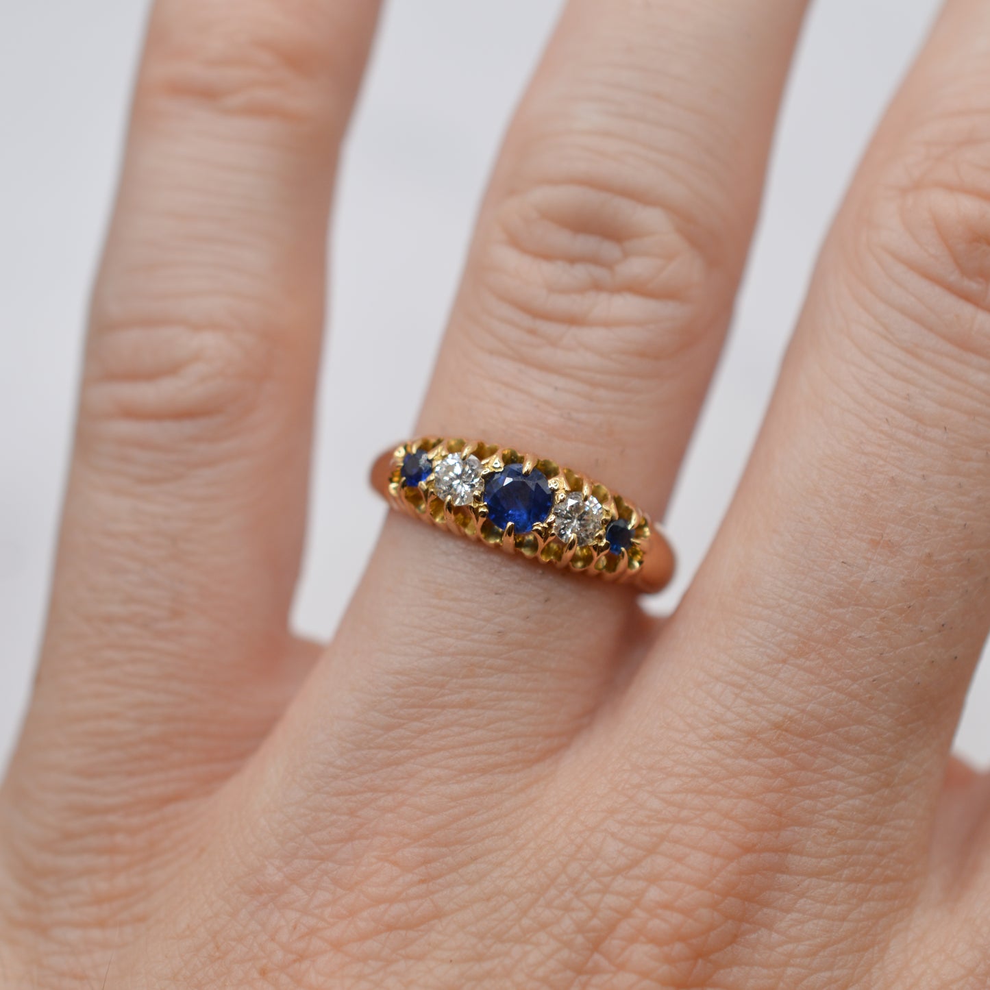 Antique Victorian 1899 18ct Gold Sapphire & Diamond Five-Stone Ring