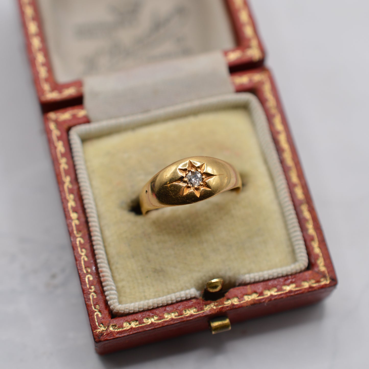 Chunky Antique 22ct Gold Diamond Starburst Gypsy Ring