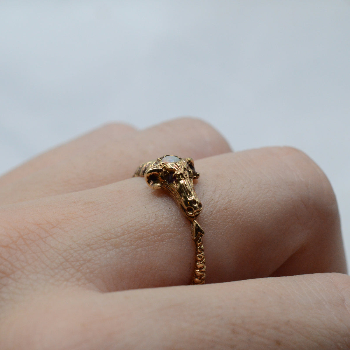 1970s Vintage 9ct Gold Ruby & Opal Rams Head Ring
