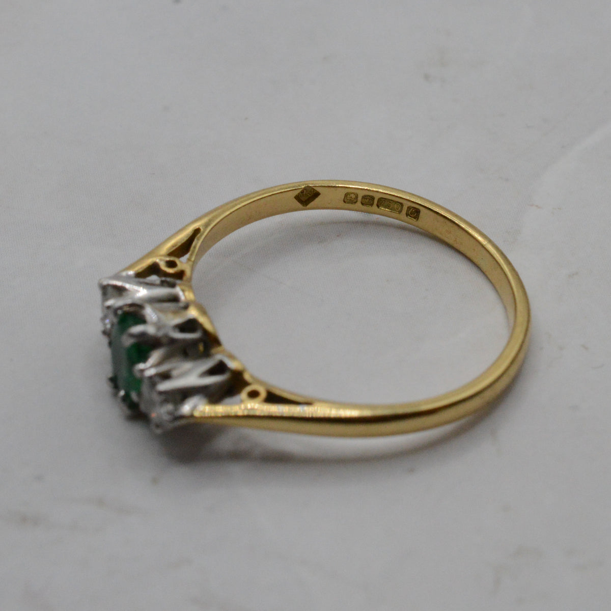 1980s 18ct Gold Emerald & Diamond Trilogy Ring
