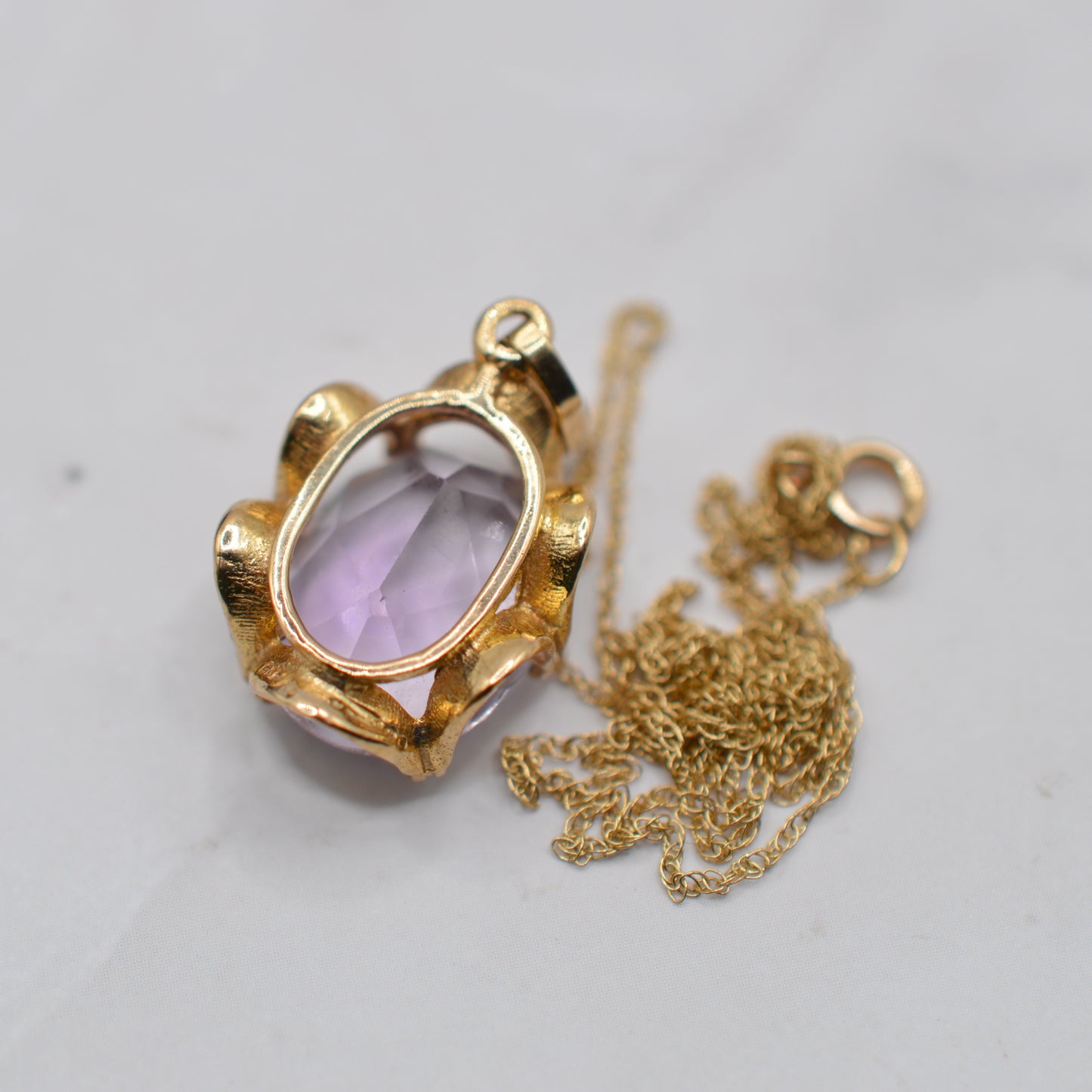 1970s Vintage 9ct Gold Amethyst Pendant Necklace with Buttercup Setting