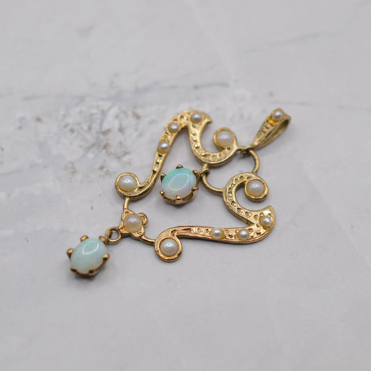 Vintage 9ct Gold Opal & Pearl Pendant