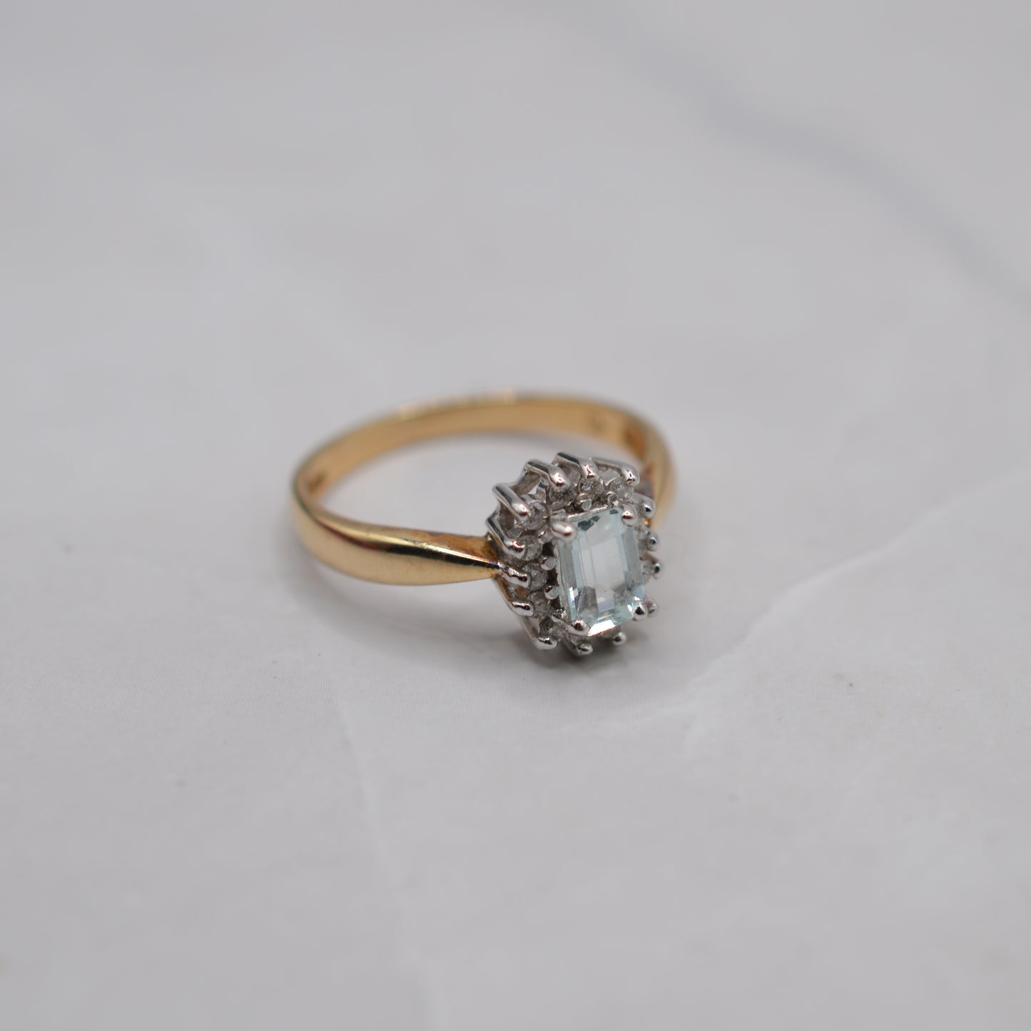 1990s 9ct Gold Aquamarine & Diamond Cluster Ring