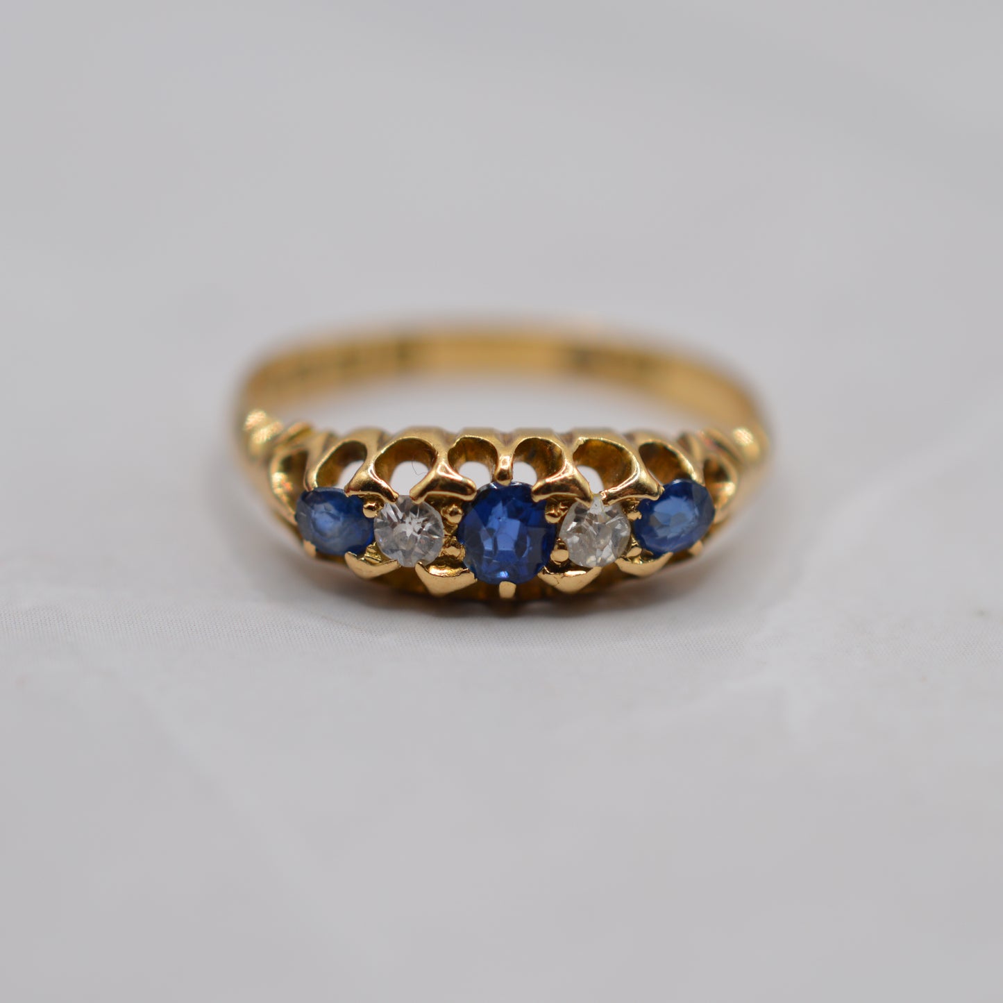 Antique Victorian 18ct Gold Sapphire & Diamond Five-Stone Ring