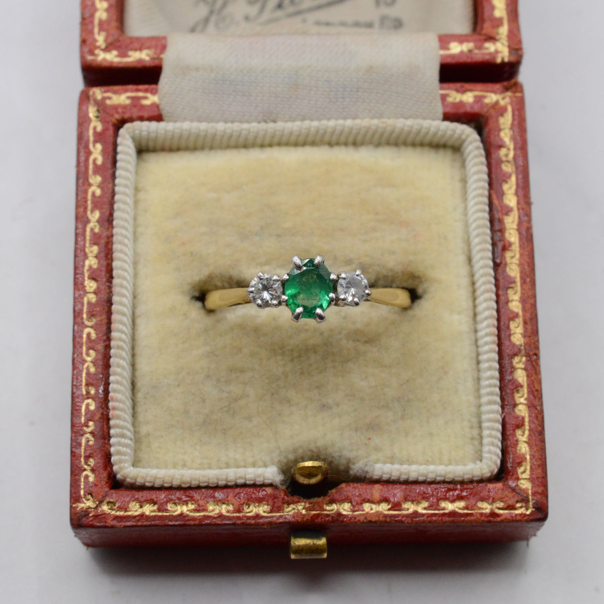 1980s 18ct Gold Emerald & Diamond Trilogy Ring