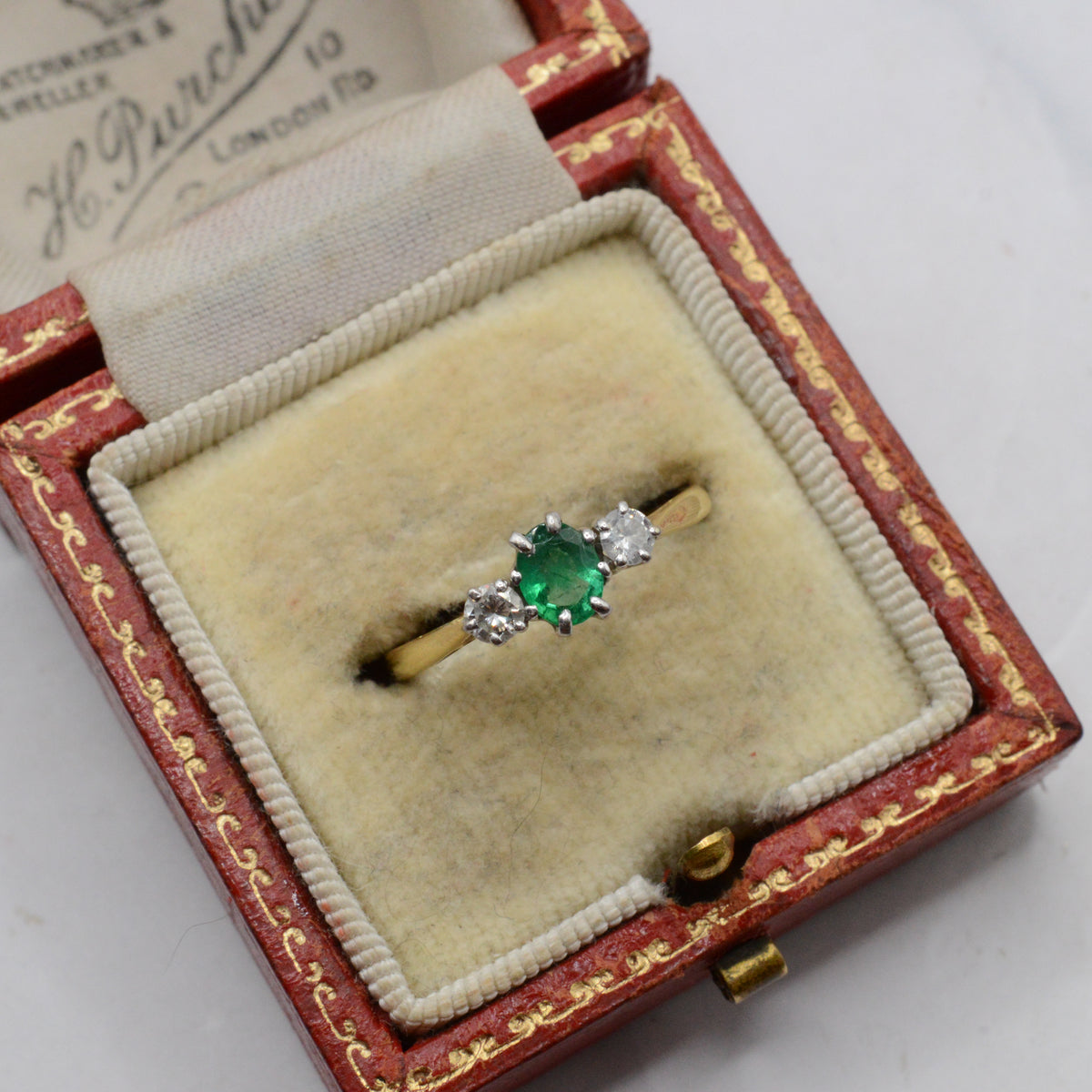 1980s 18ct Gold Emerald & Diamond Trilogy Ring