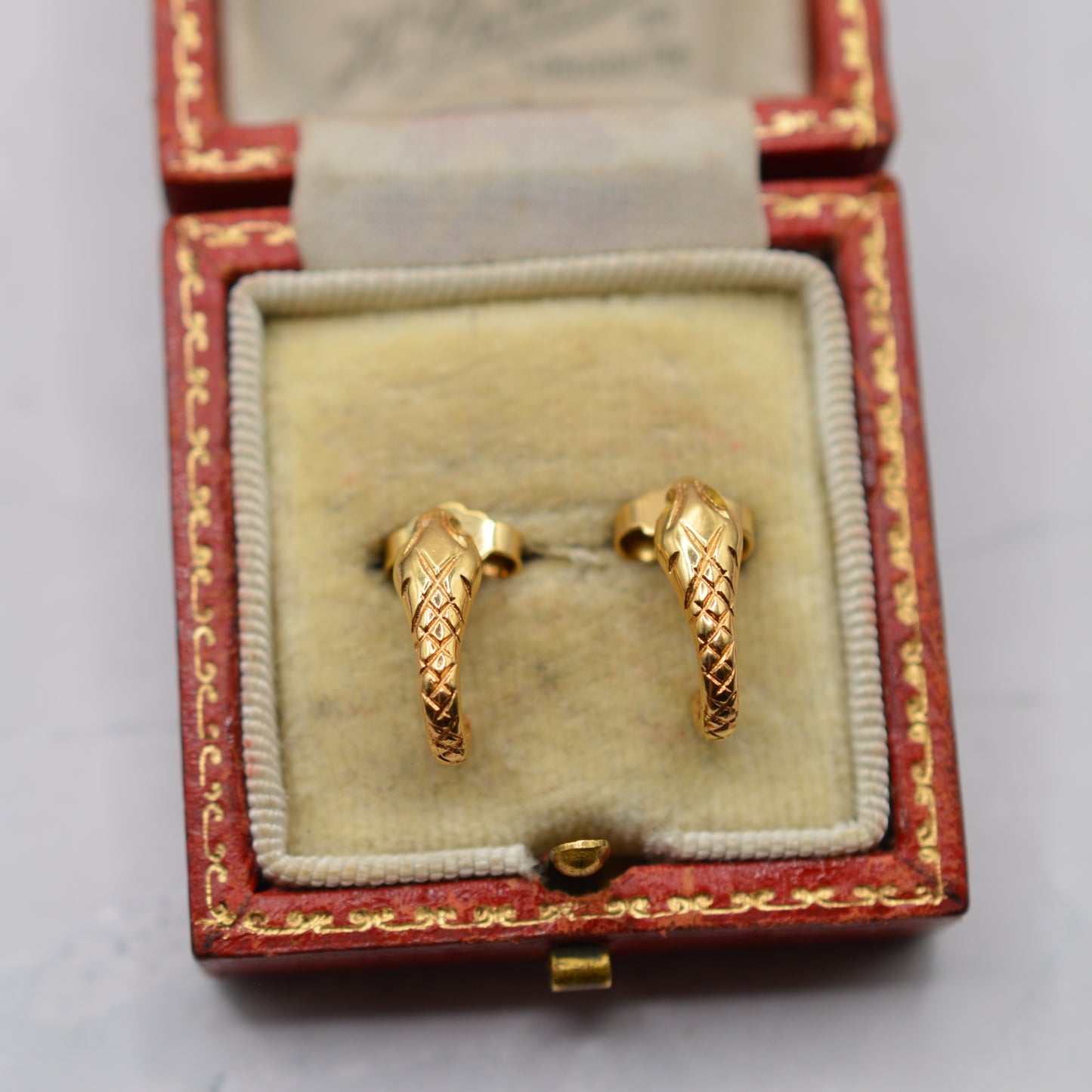 Vintage 1965 9ct Gold Snake Half-Hoop Earrings