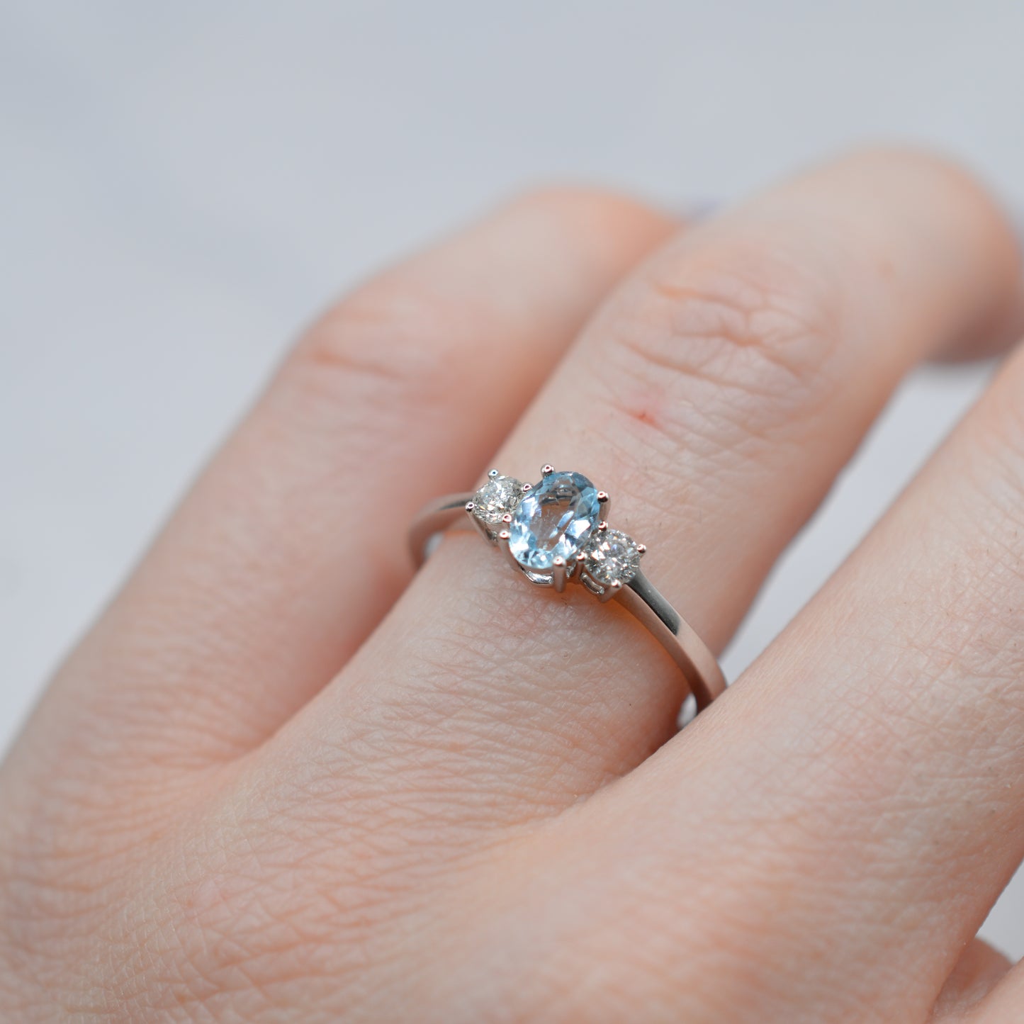 18ct Gold Aquamarine & Diamond Trilogy Ring