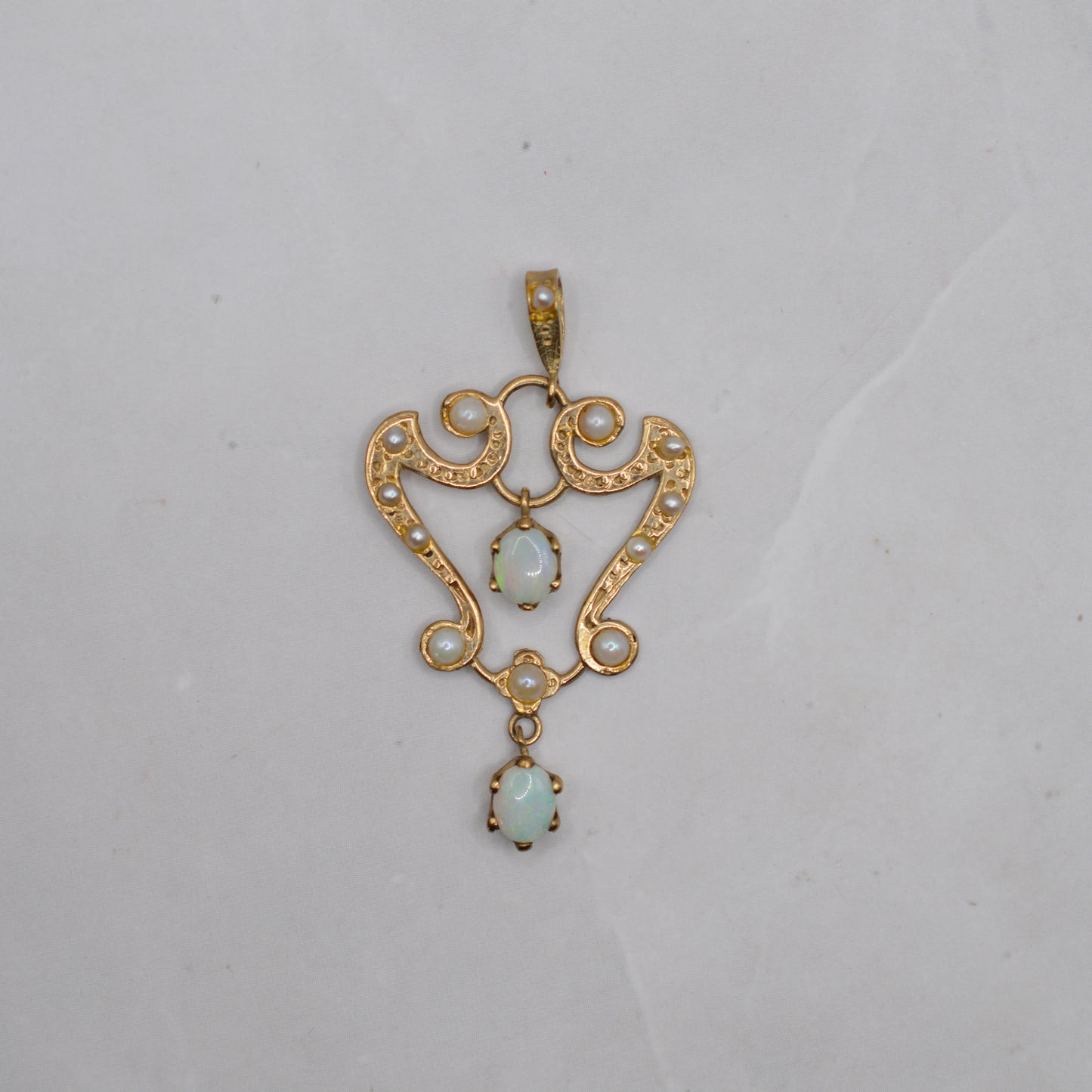 Vintage 9ct Gold Opal & Pearl Pendant