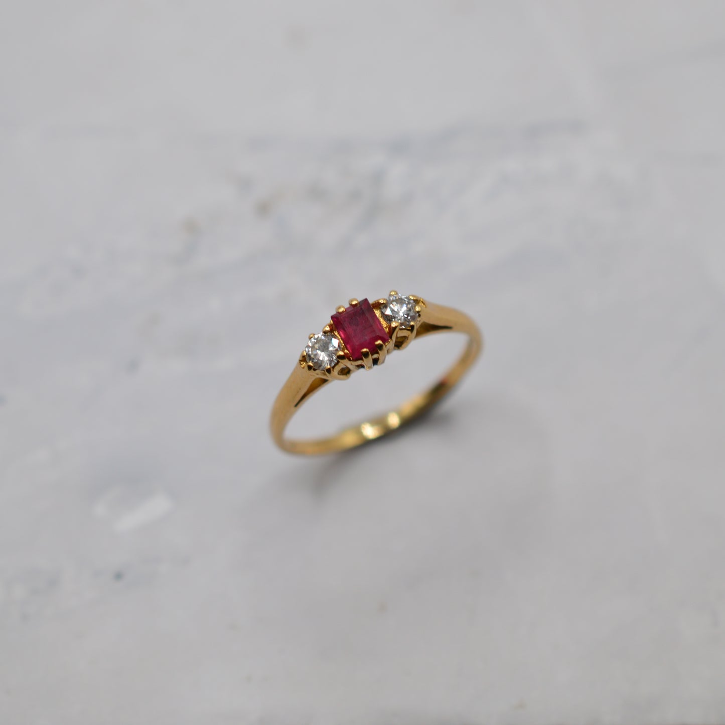 1970s Vintage 18ct Gold Ruby & Diamond Trilogy Ring