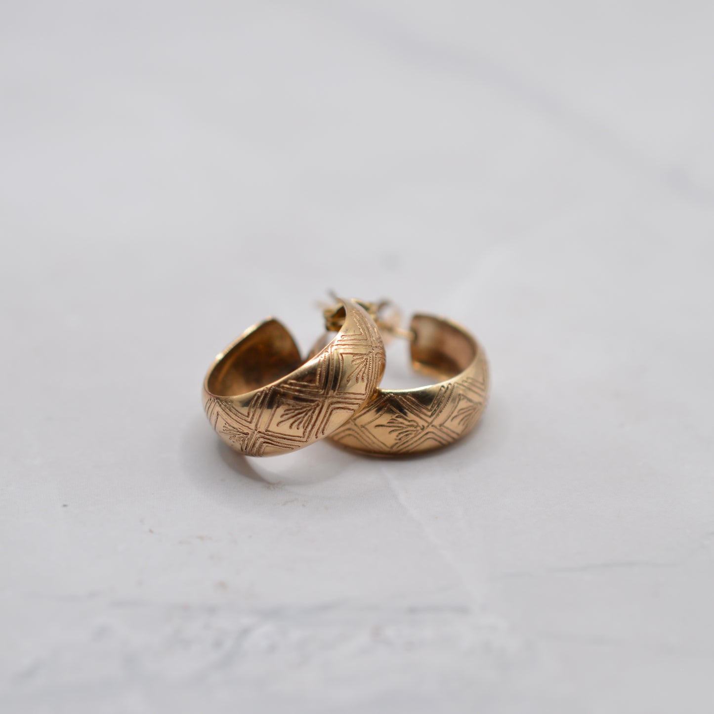 1970s Vintage 9ct Gold Engraved Half-Hoop Earrings