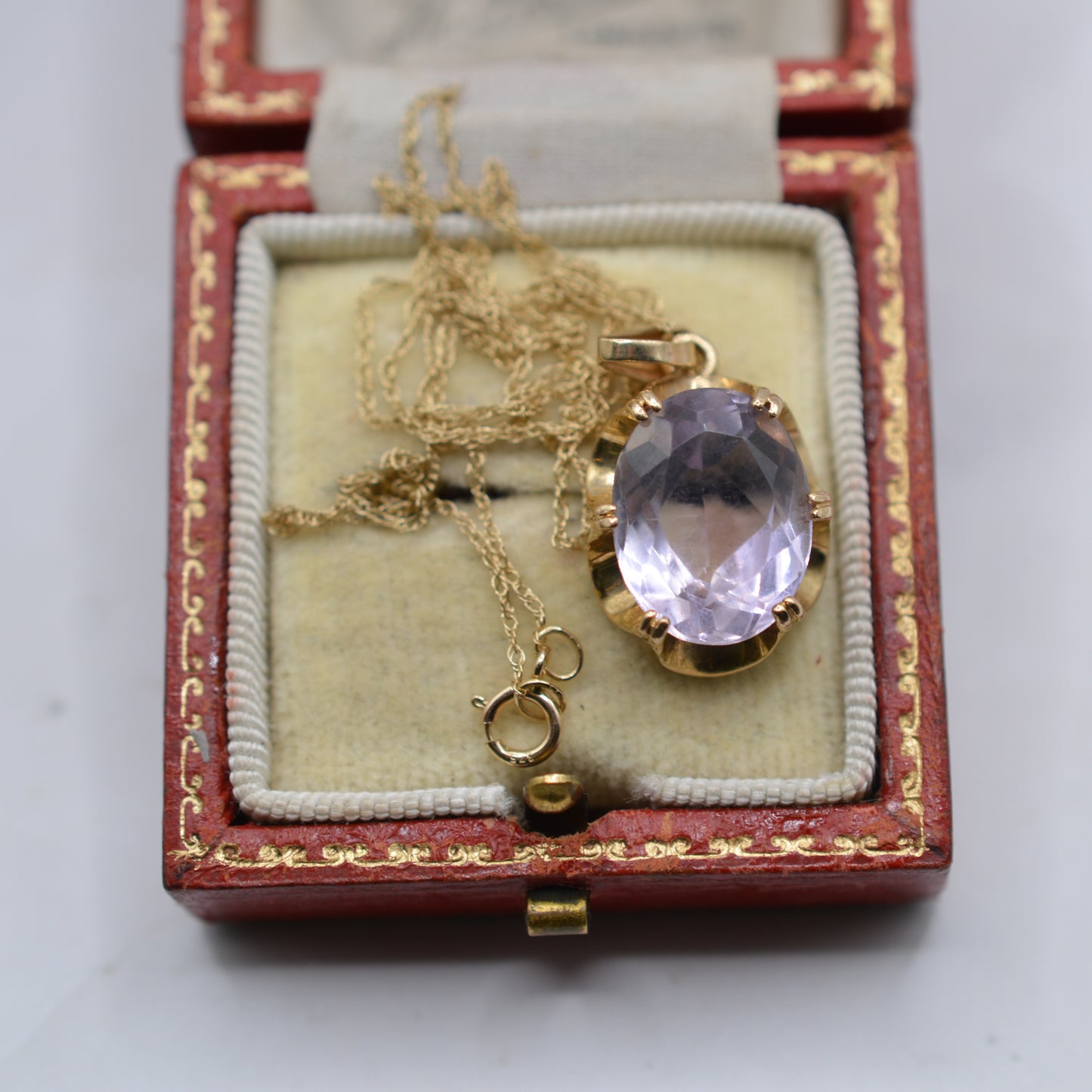 1970s Vintage 9ct Gold Amethyst Pendant Necklace with Buttercup Setting