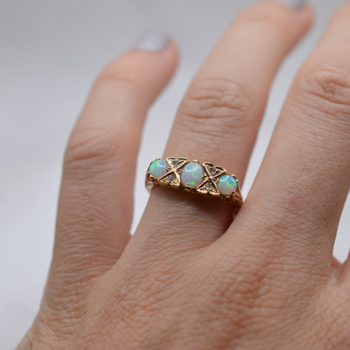 9ct Gold Opal & Diamond Gypsy Ring