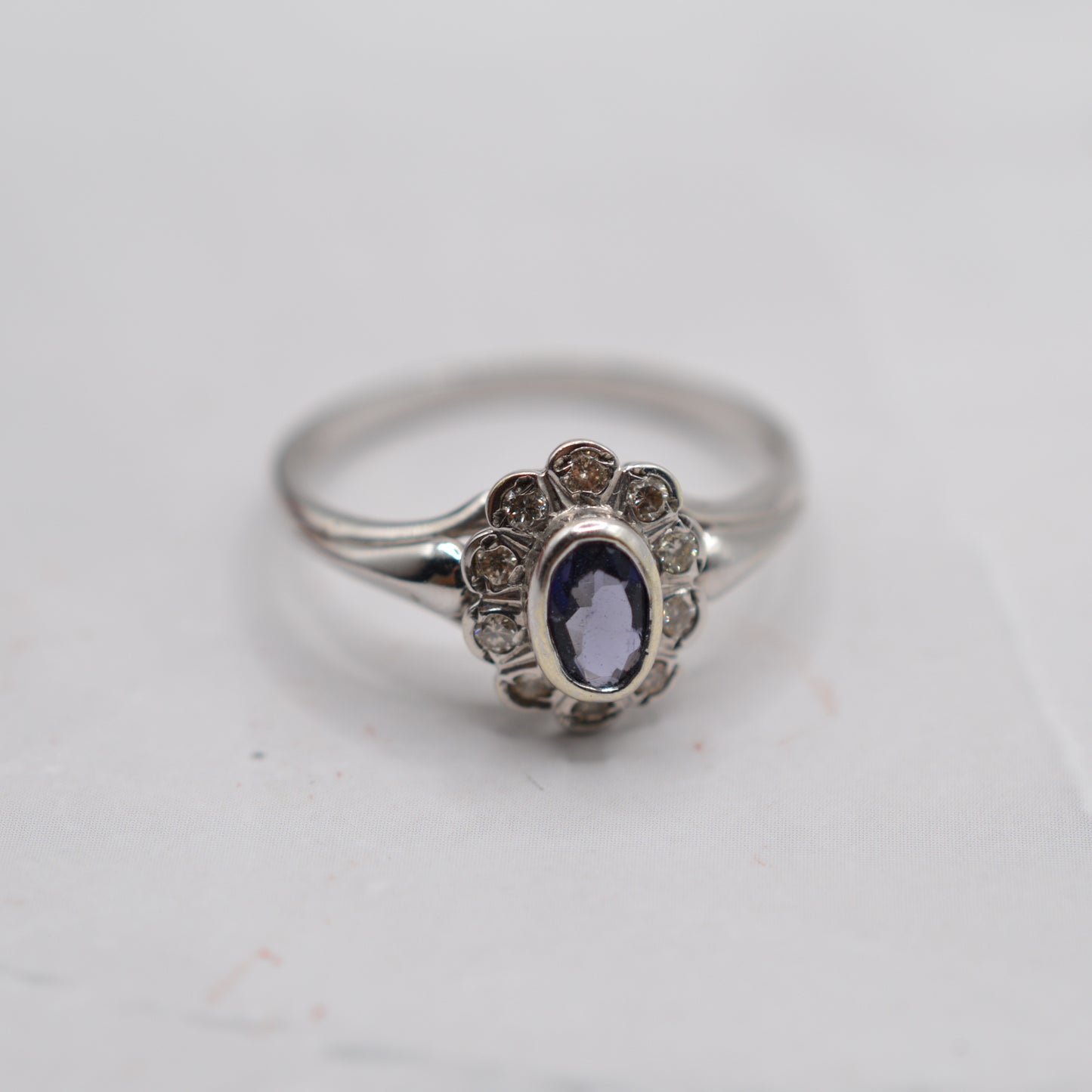 9ct White Gold Iolite & Diamond Cluster Ring