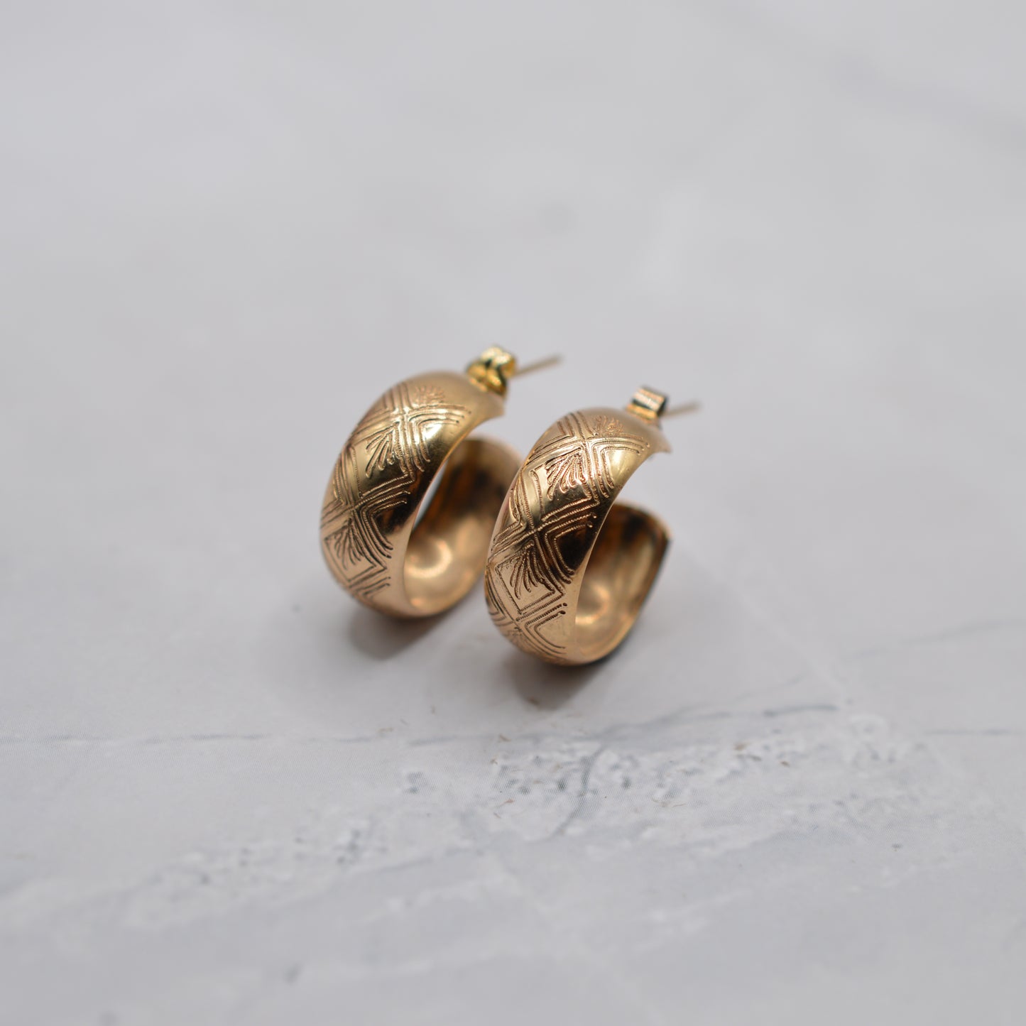 1970s Vintage 9ct Gold Engraved Half-Hoop Earrings