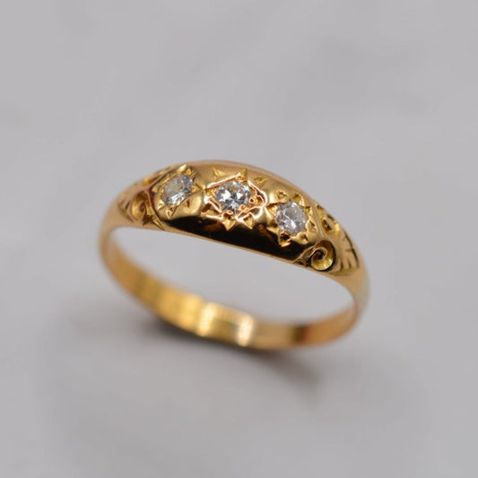 Antique 22ct Gold Diamond Gypsy Trilogy Star-Set Ring