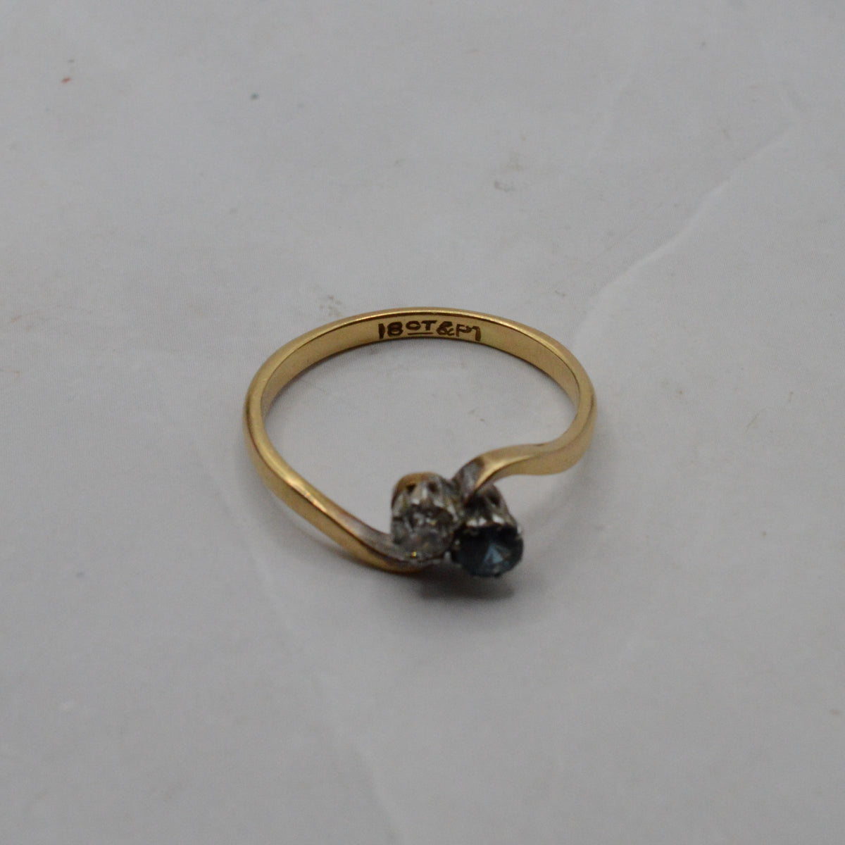 Antique 18ct Gold & Platinum Sapphire & Diamond Toi-et-Moi Ring