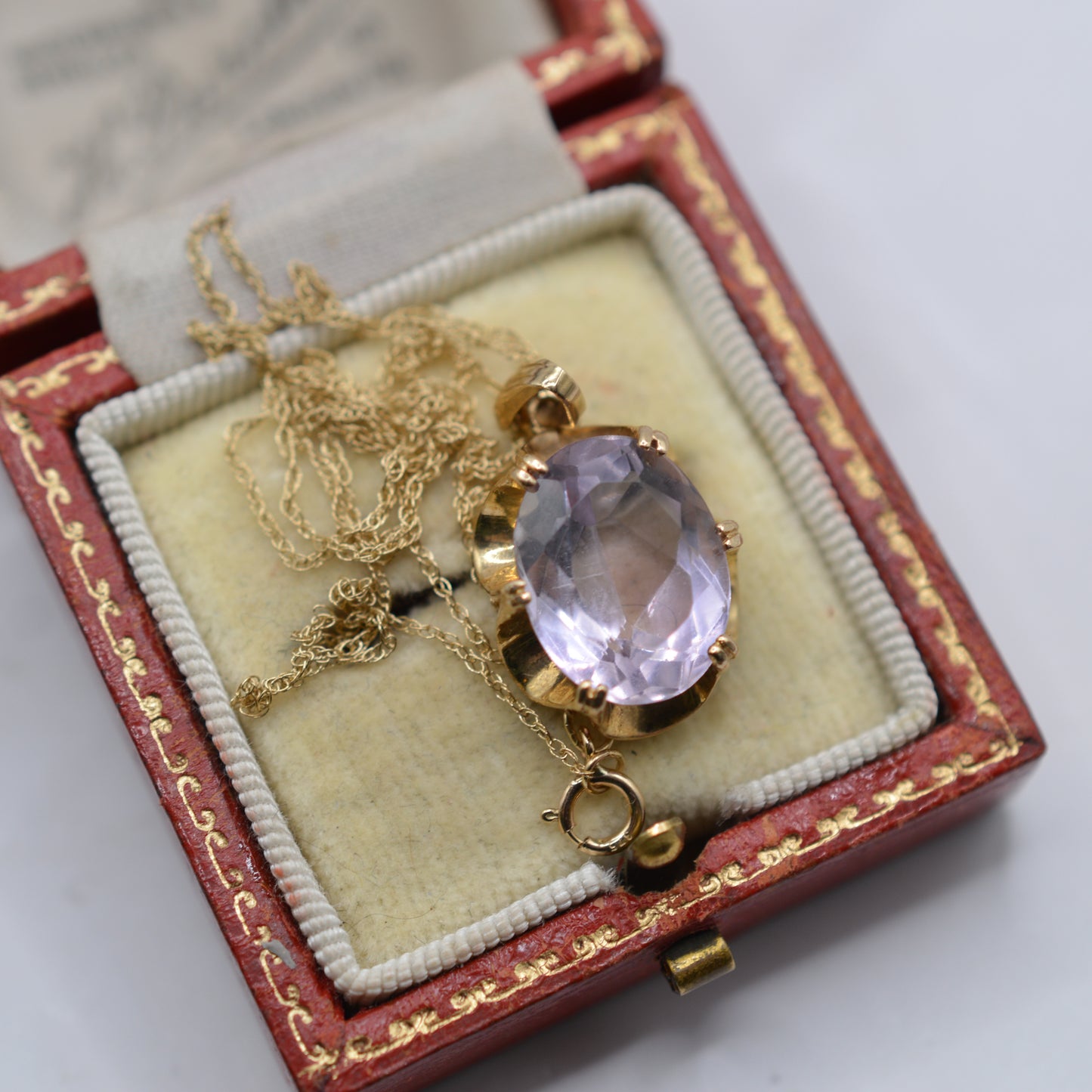1970s Vintage 9ct Gold Amethyst Pendant Necklace with Buttercup Setting