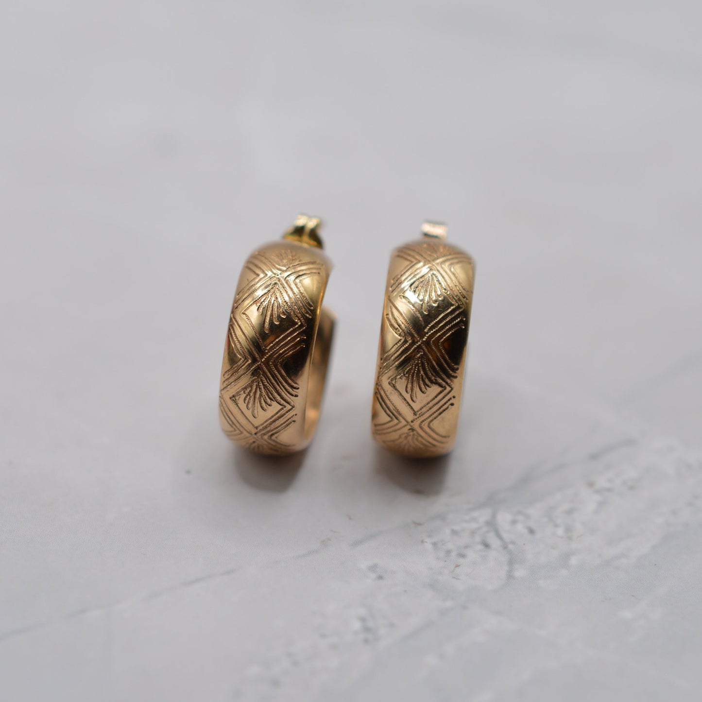 1970s Vintage 9ct Gold Engraved Half-Hoop Earrings