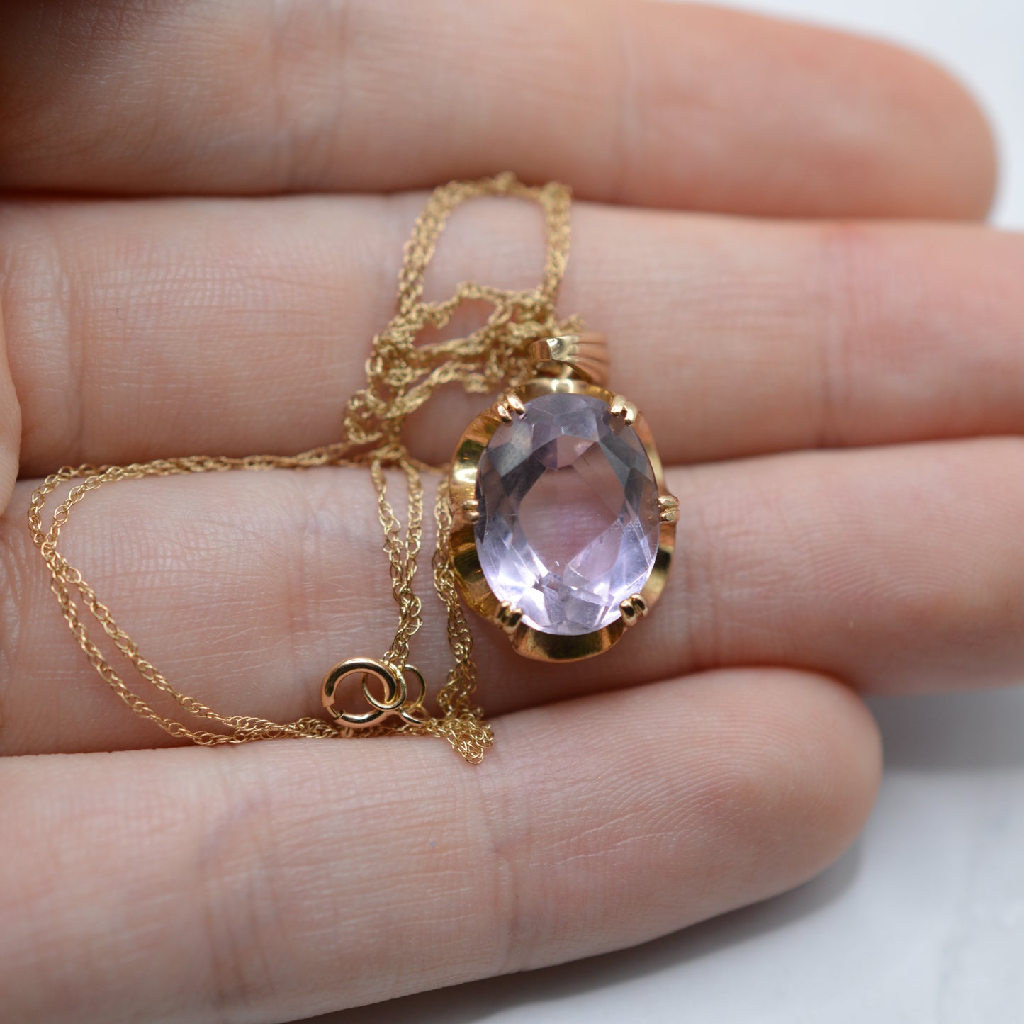 1970s Vintage 9ct Gold Amethyst Pendant Necklace with Buttercup Setting