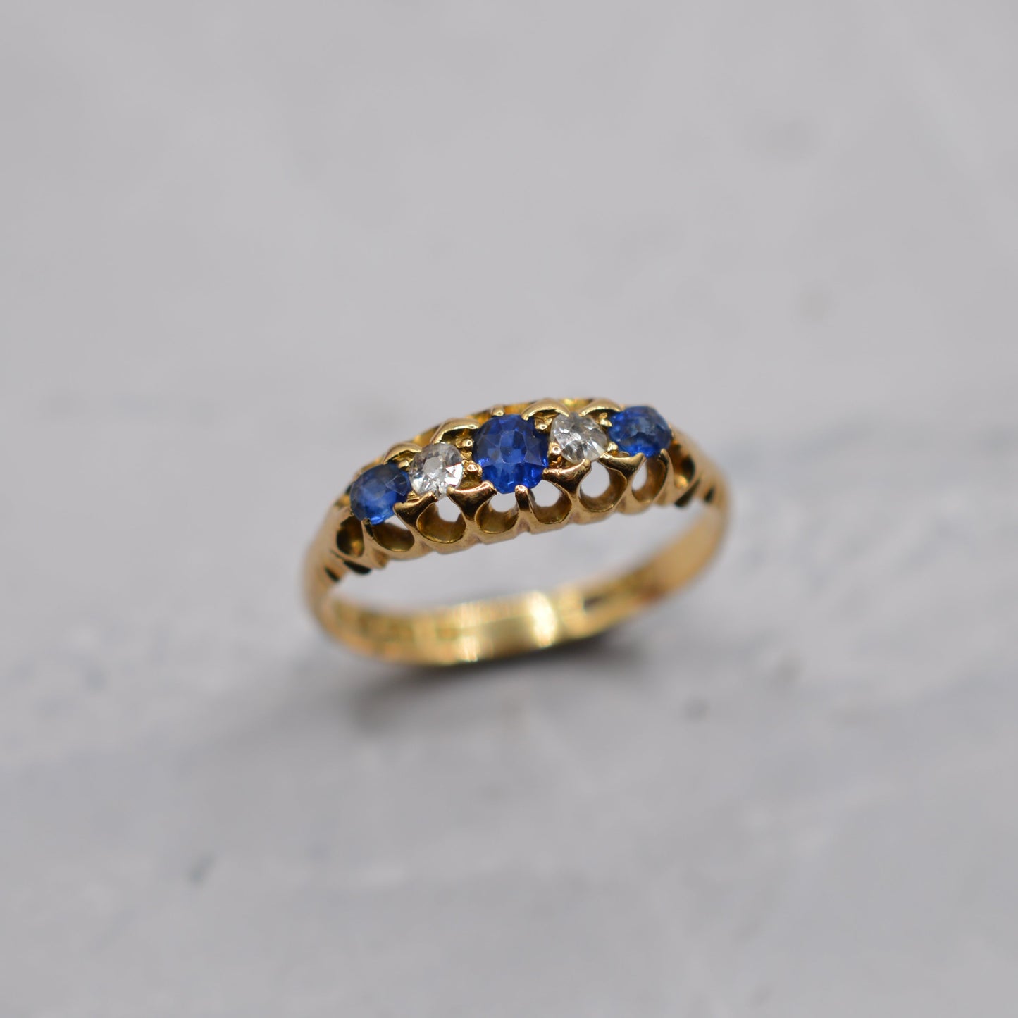 Antique Victorian 18ct Gold Sapphire & Diamond Five-Stone Ring