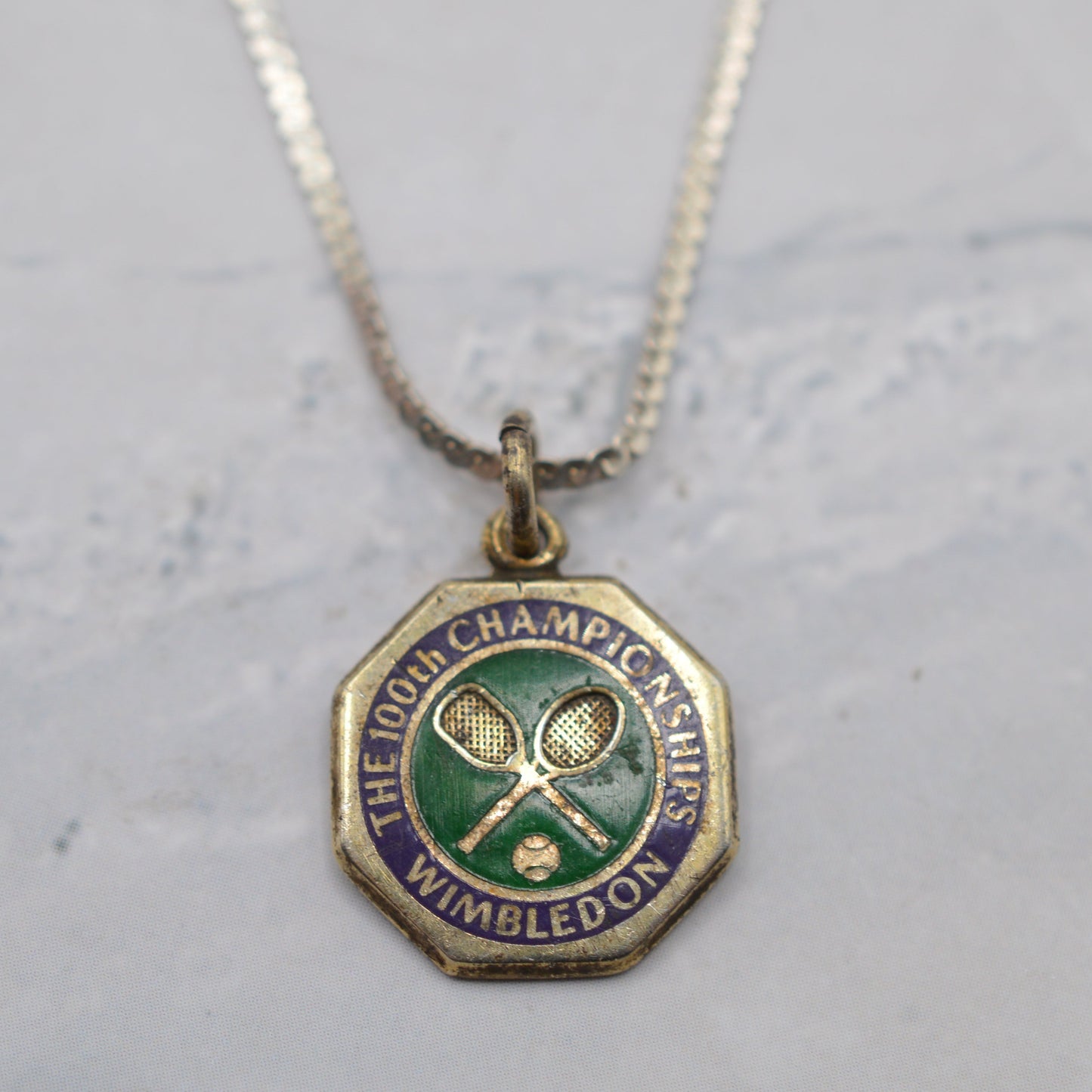 1980s 100th Wimbledon Championship Silver & Enamel Pendant Necklace