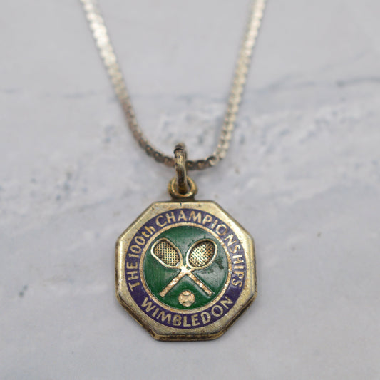 1980s 100th Wimbledon Championship Silver & Enamel Pendant Necklace