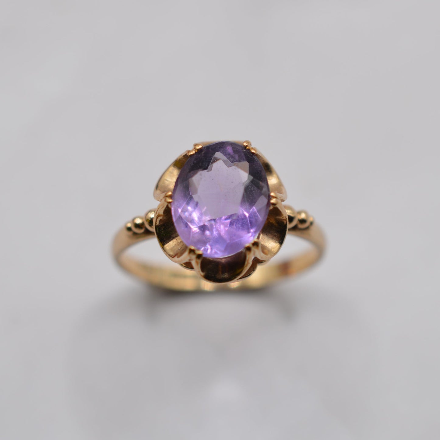 1970s Vintage 9ct Gold Amethyst Solitaire Ring, Buttercup Setting