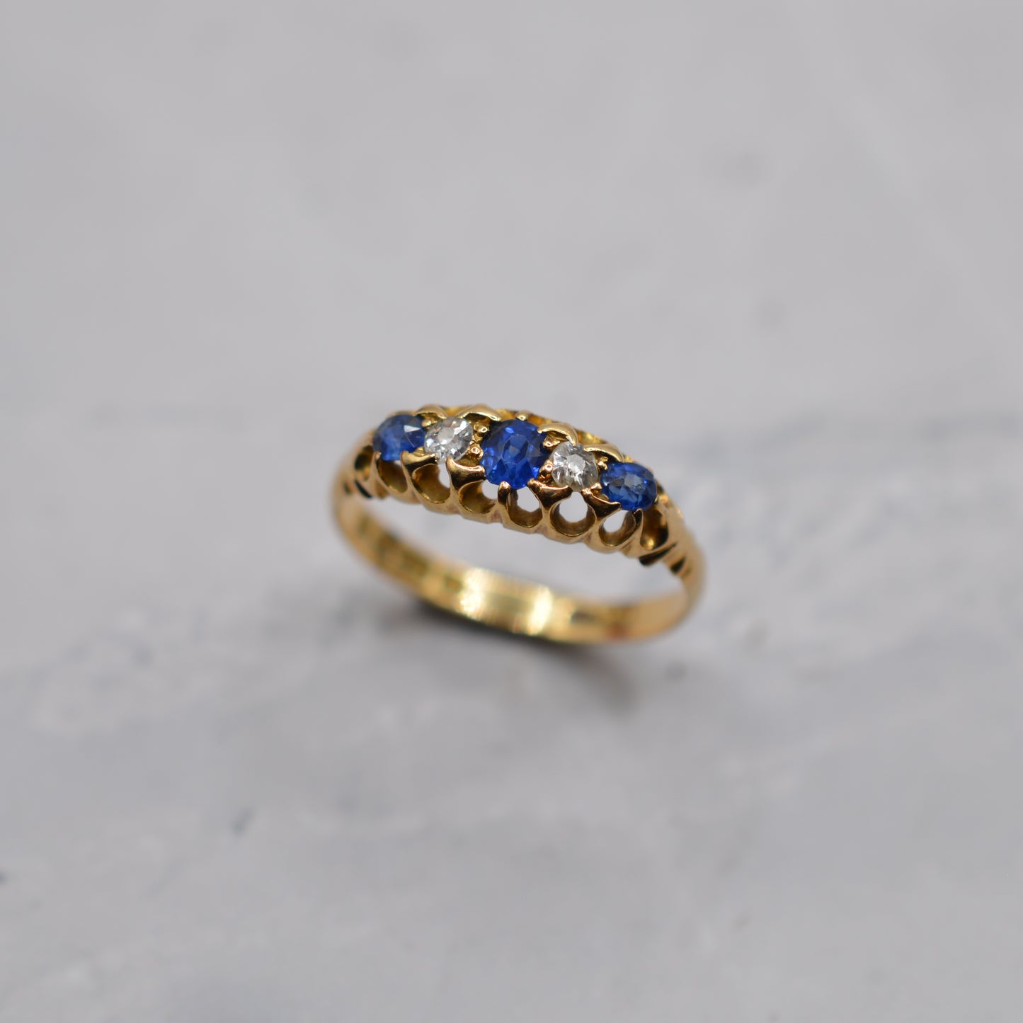 Antique Victorian 18ct Gold Sapphire & Diamond Five-Stone Ring