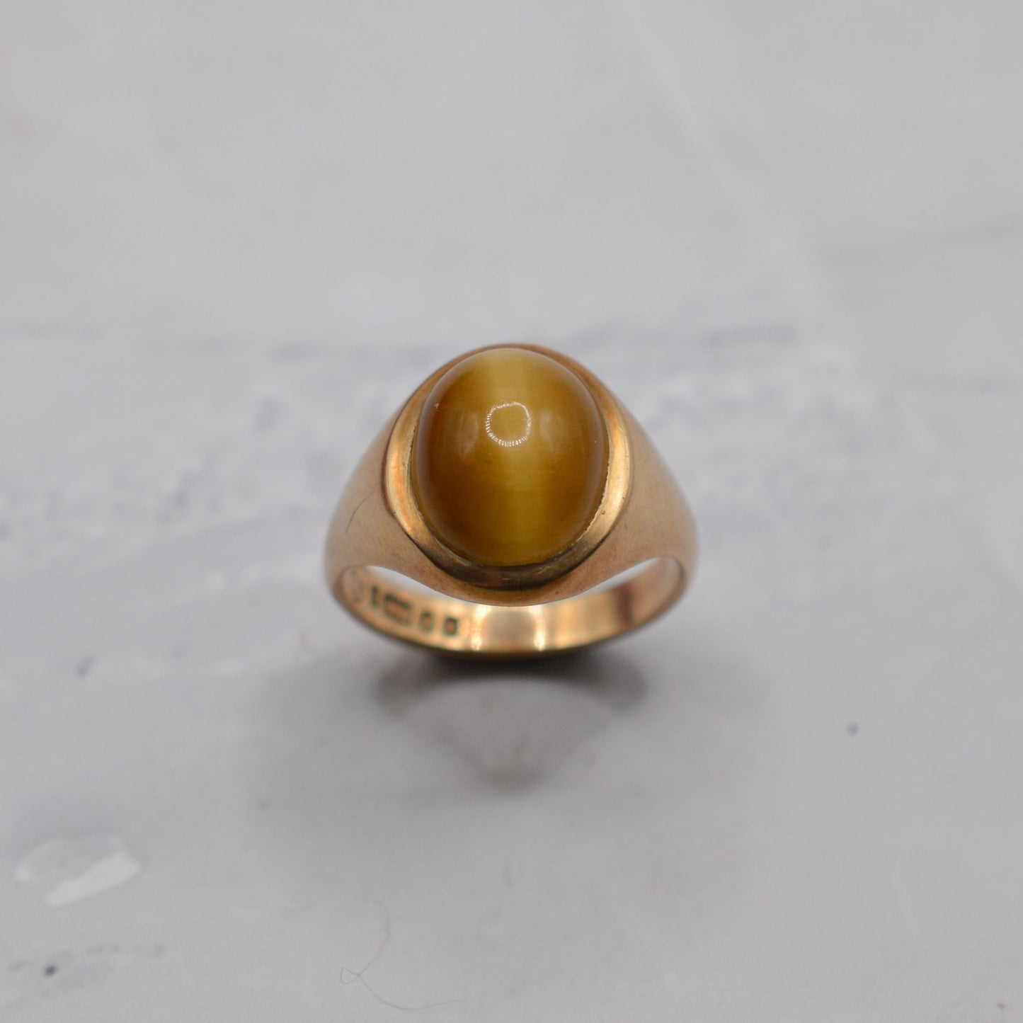 Chunky 1960s Vintage 9ct Gold Tiger's Eye Signet Ring
