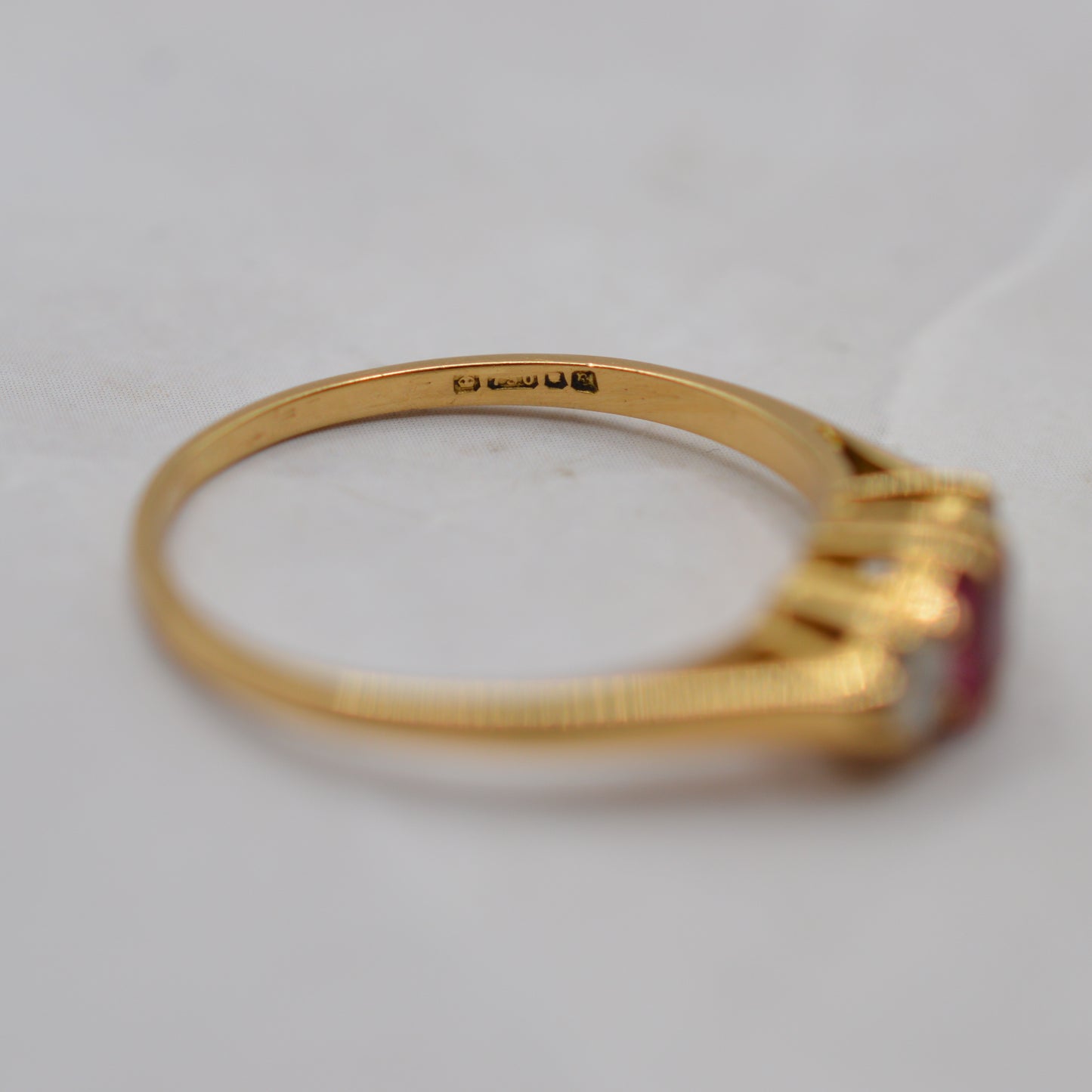 1970s Vintage 18ct Gold Ruby & Diamond Trilogy Ring