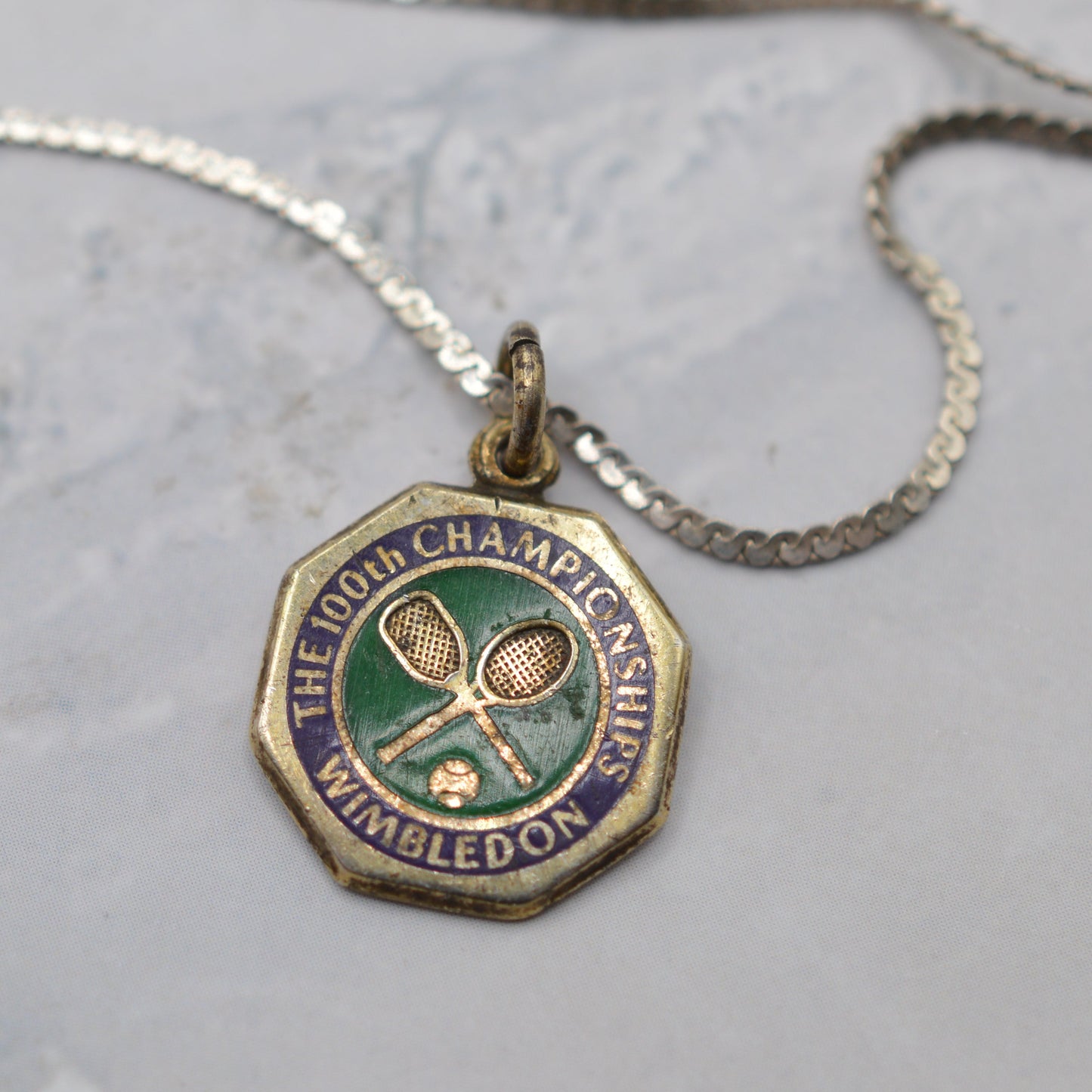 1980s 100th Wimbledon Championship Silver & Enamel Pendant Necklace