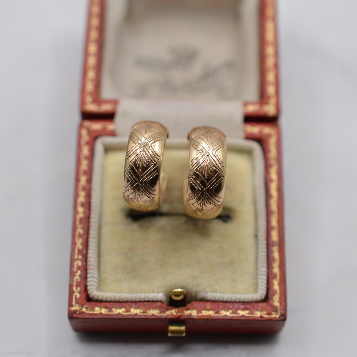 1970s Vintage 9ct Gold Engraved Half-Hoop Earrings