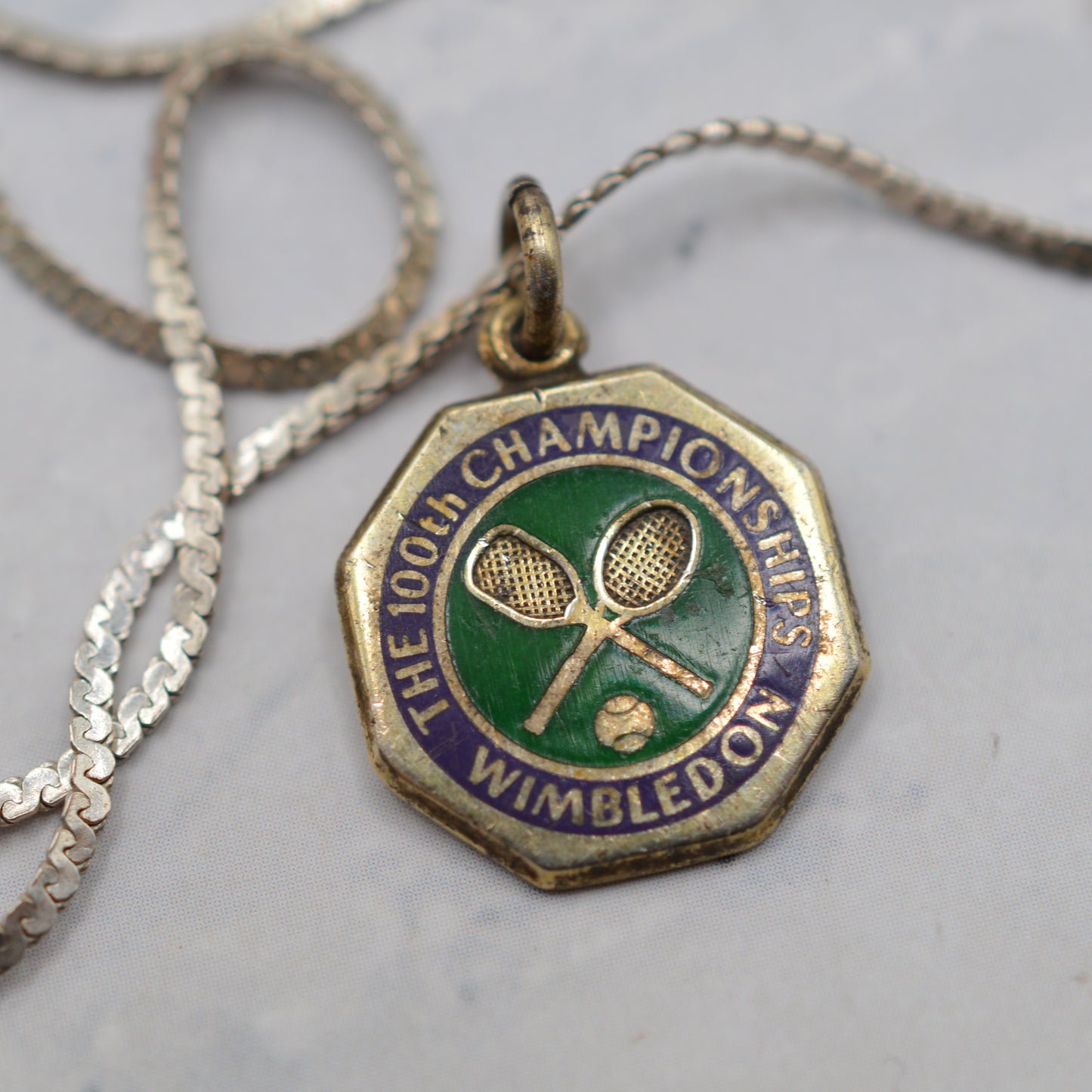 1980s 100th Wimbledon Championship Silver & Enamel Pendant Necklace