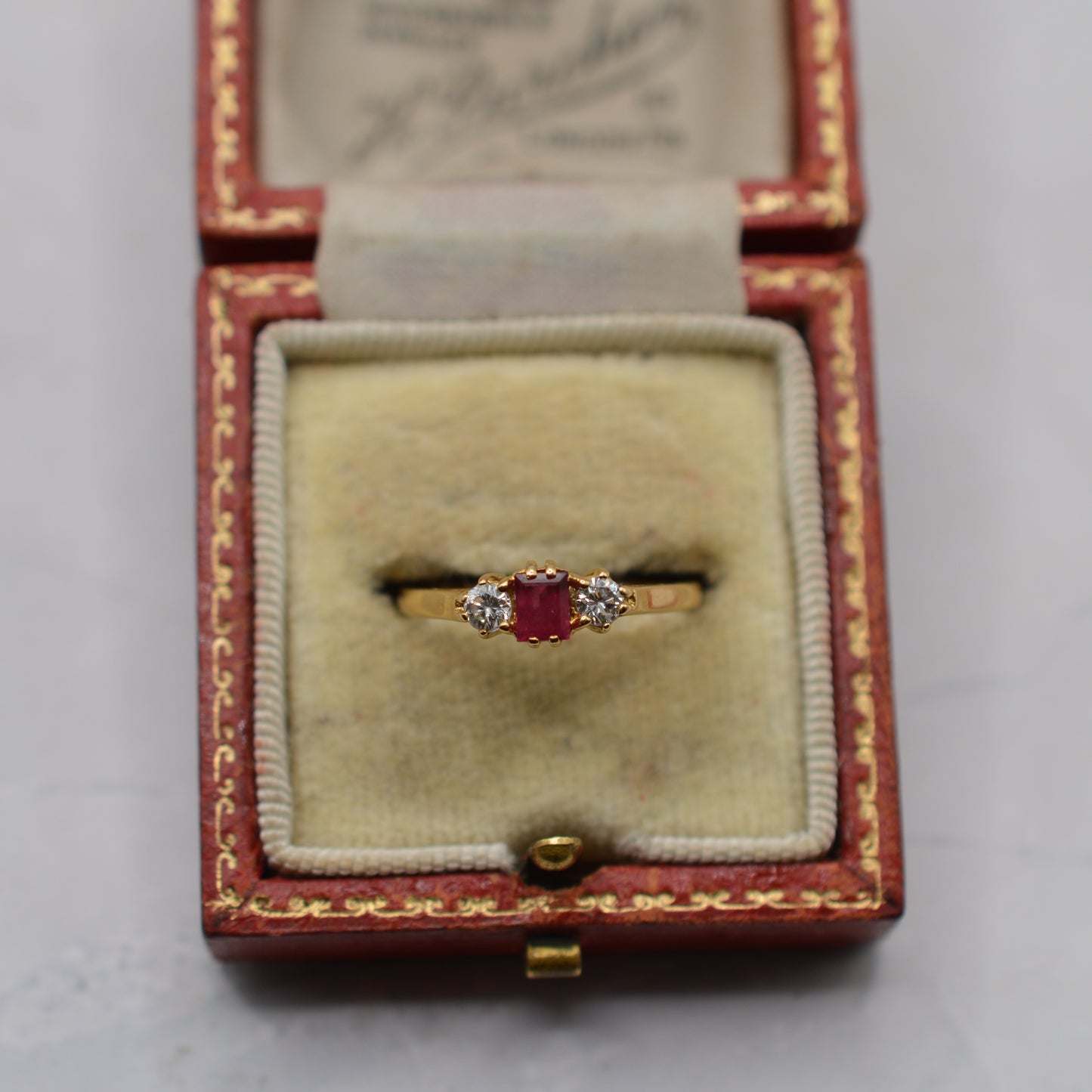1970s Vintage 18ct Gold Ruby & Diamond Trilogy Ring