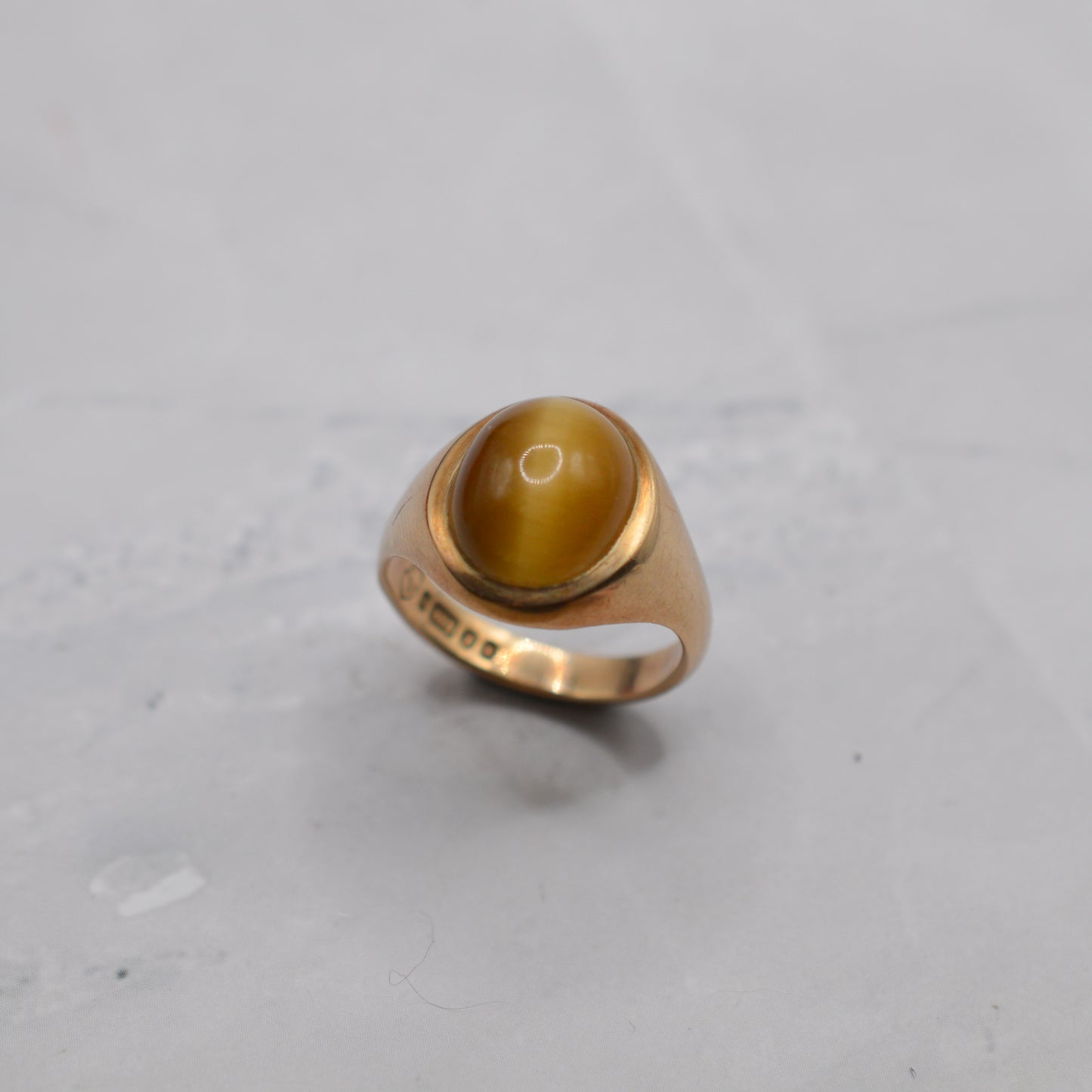 Chunky 1960s Vintage 9ct Gold Tiger's Eye Signet Ring