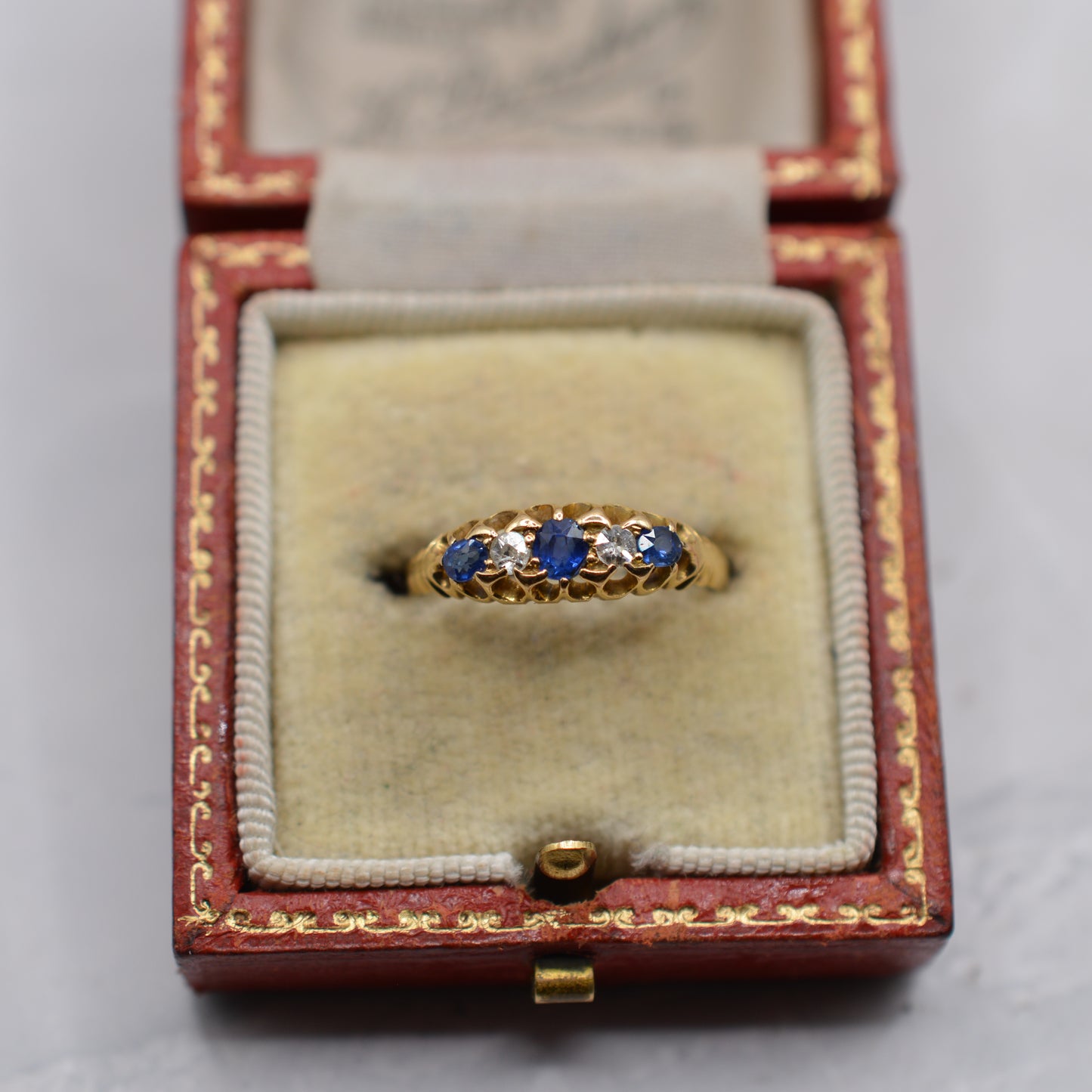 Antique Victorian 18ct Gold Sapphire & Diamond Five-Stone Ring