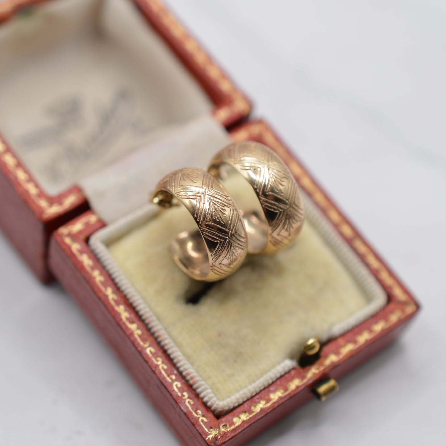 1970s Vintage 9ct Gold Engraved Half-Hoop Earrings