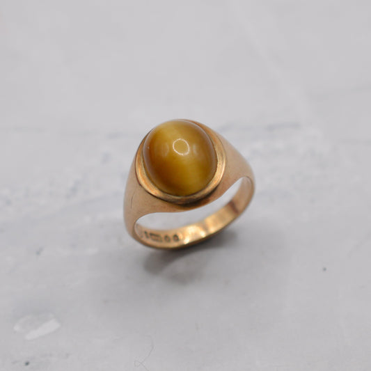 Chunky 1960s Vintage 9ct Gold Tiger's Eye Signet Ring