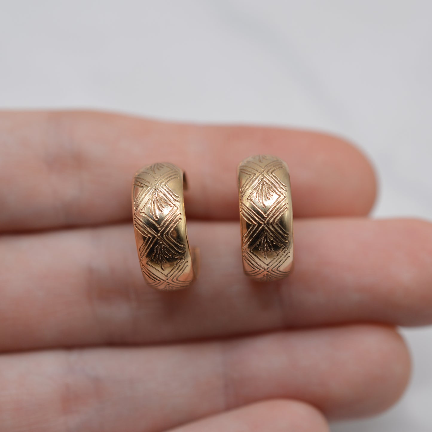 1970s Vintage 9ct Gold Engraved Half-Hoop Earrings